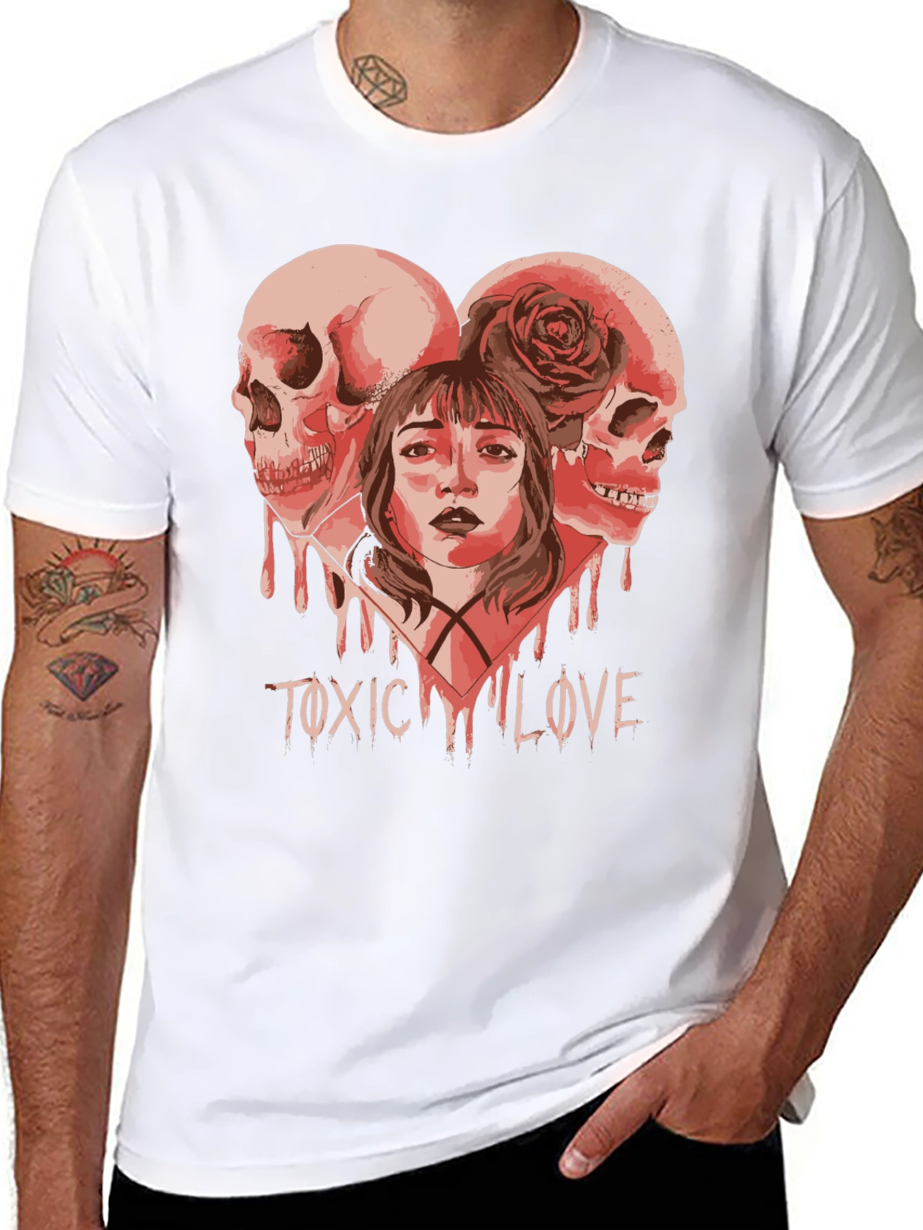 Toxic Love Graphic Tee - Skull Heart Design