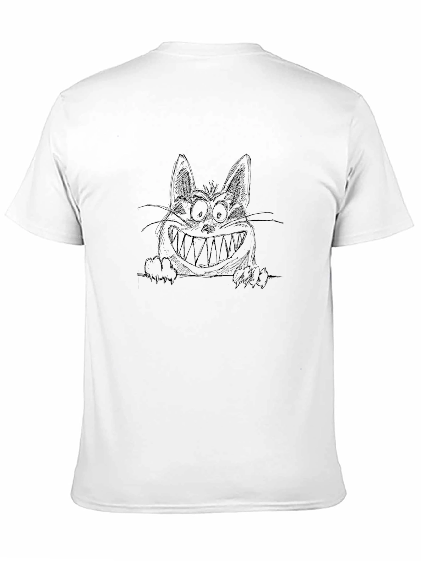 Grinning Cat Graphic Tee - Black Cotton T-Shirt