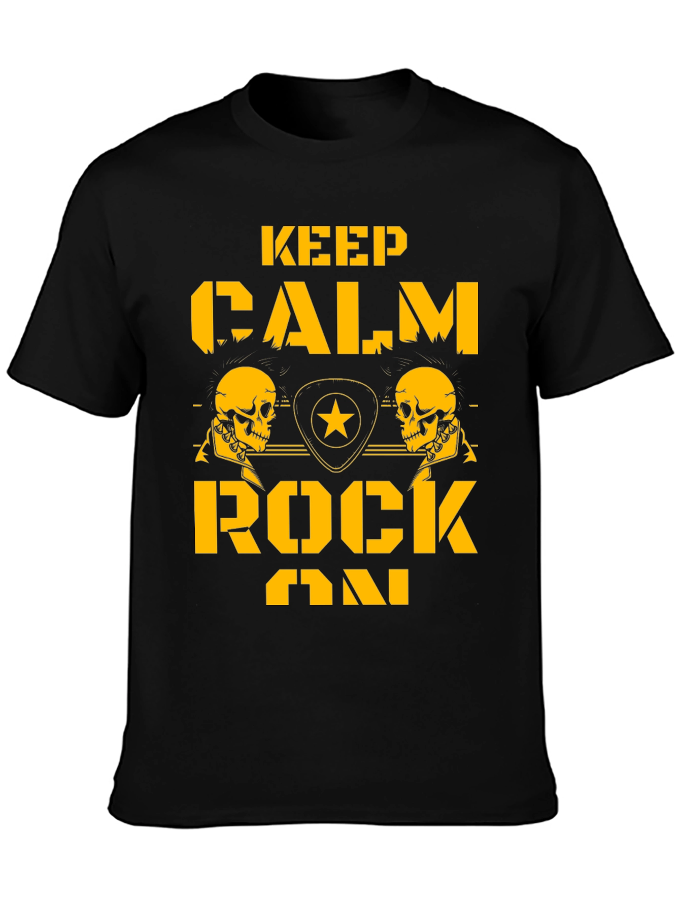Keep Calm Rock On Black T-Shirt with Skull Graphics