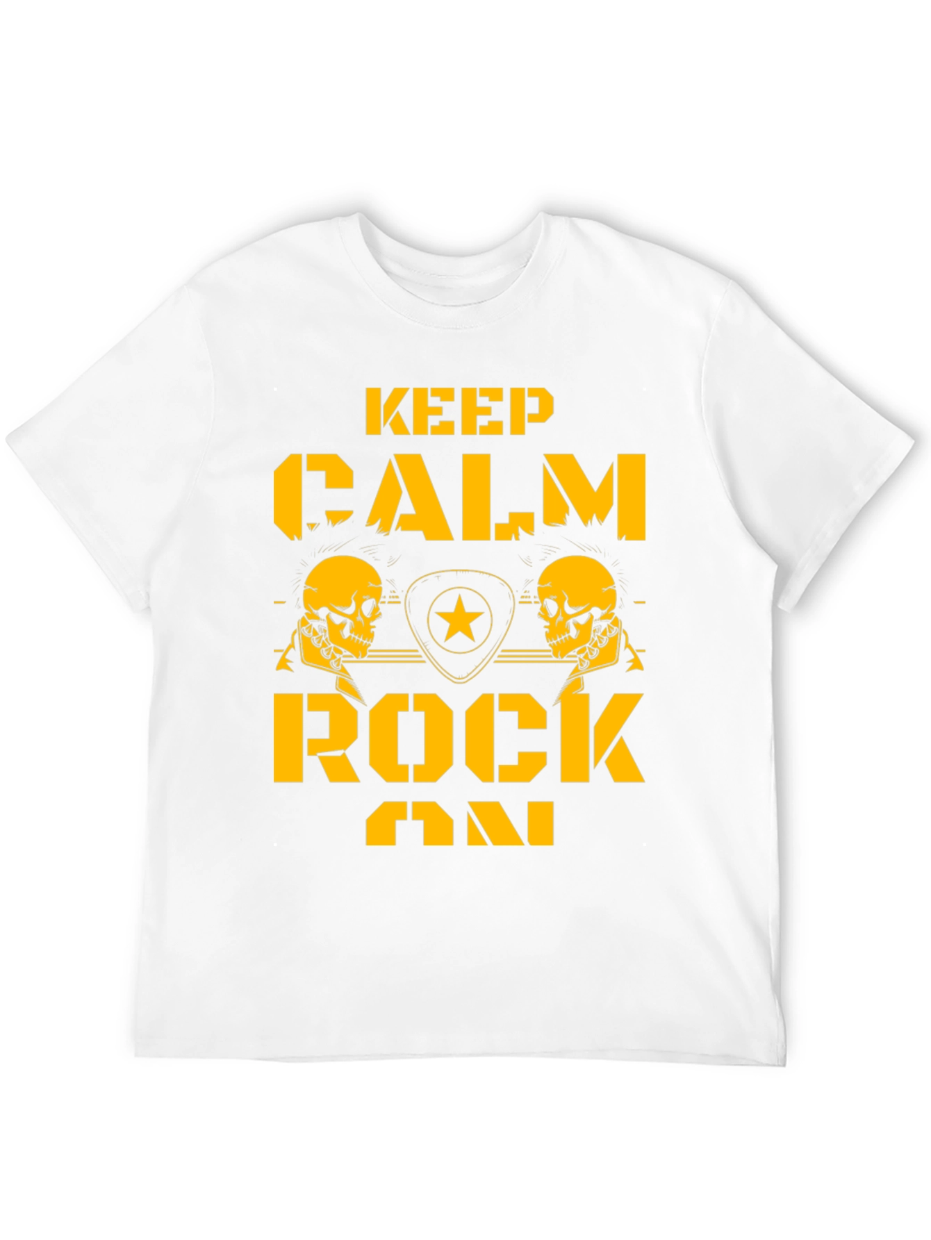 Keep Calm Rock On Black T-Shirt with Skull Graphics