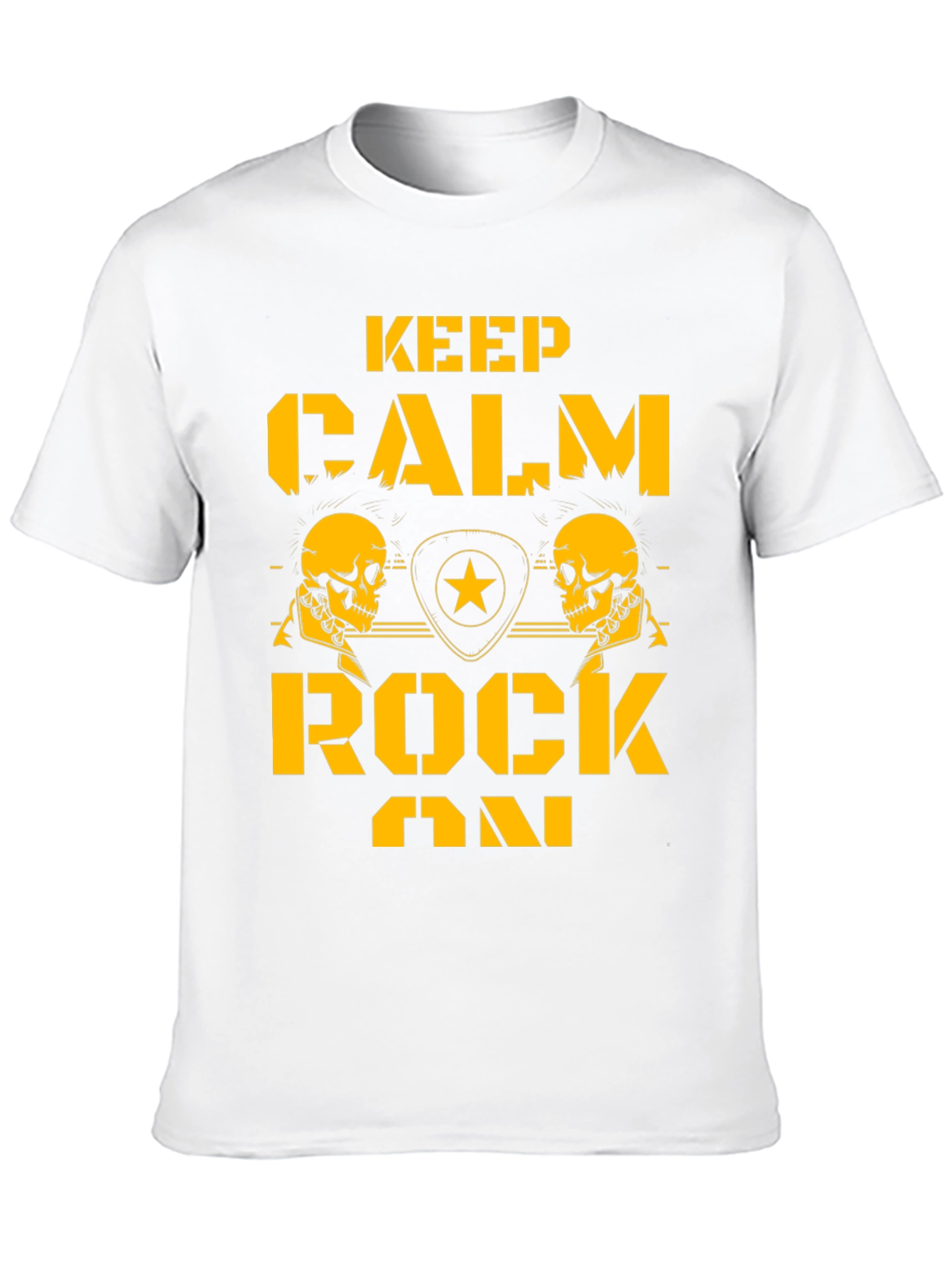 Keep Calm Rock On Black T-Shirt with Skull Graphics