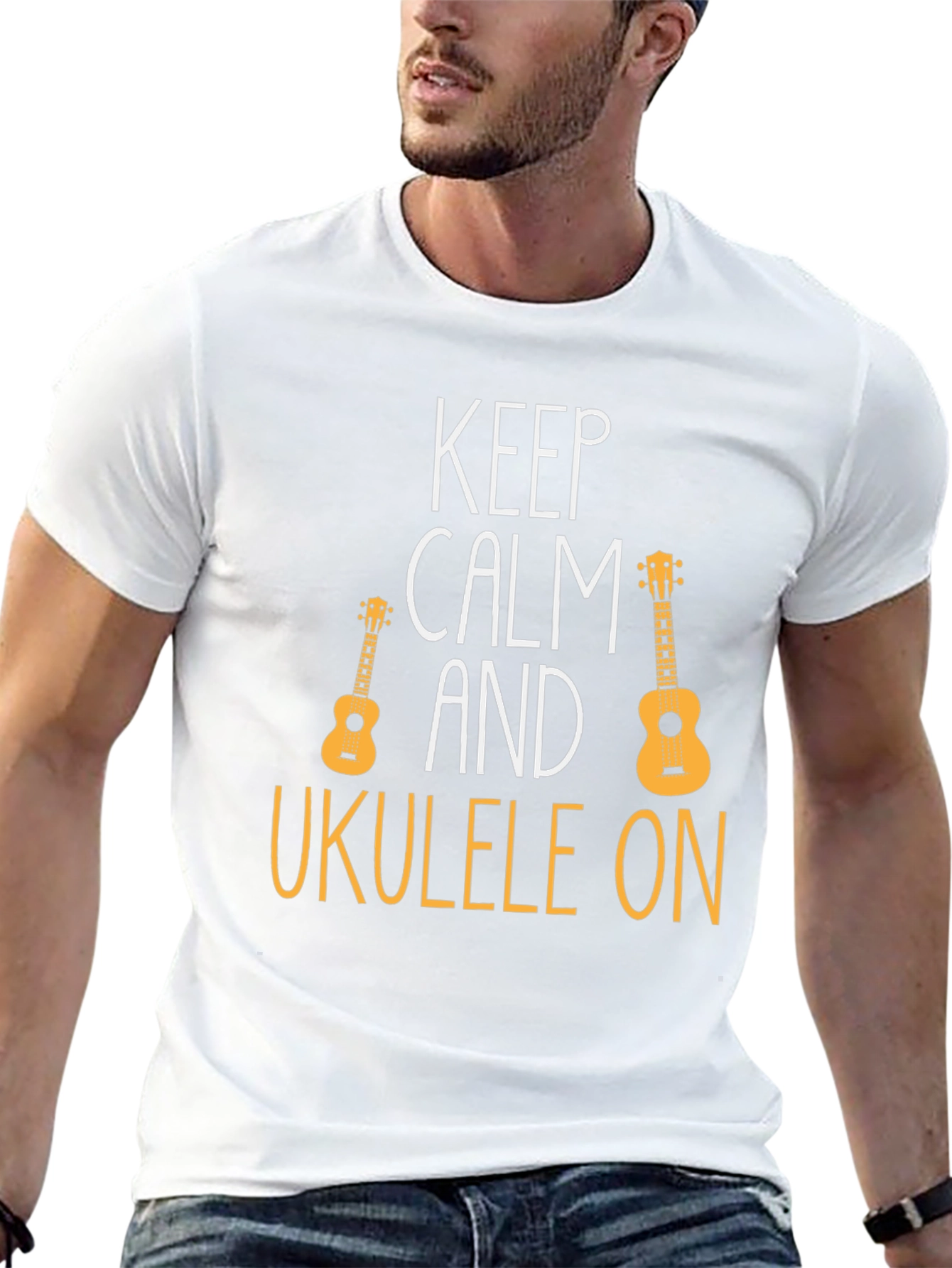 Keep Calm Ukulele On Black T-Shirt