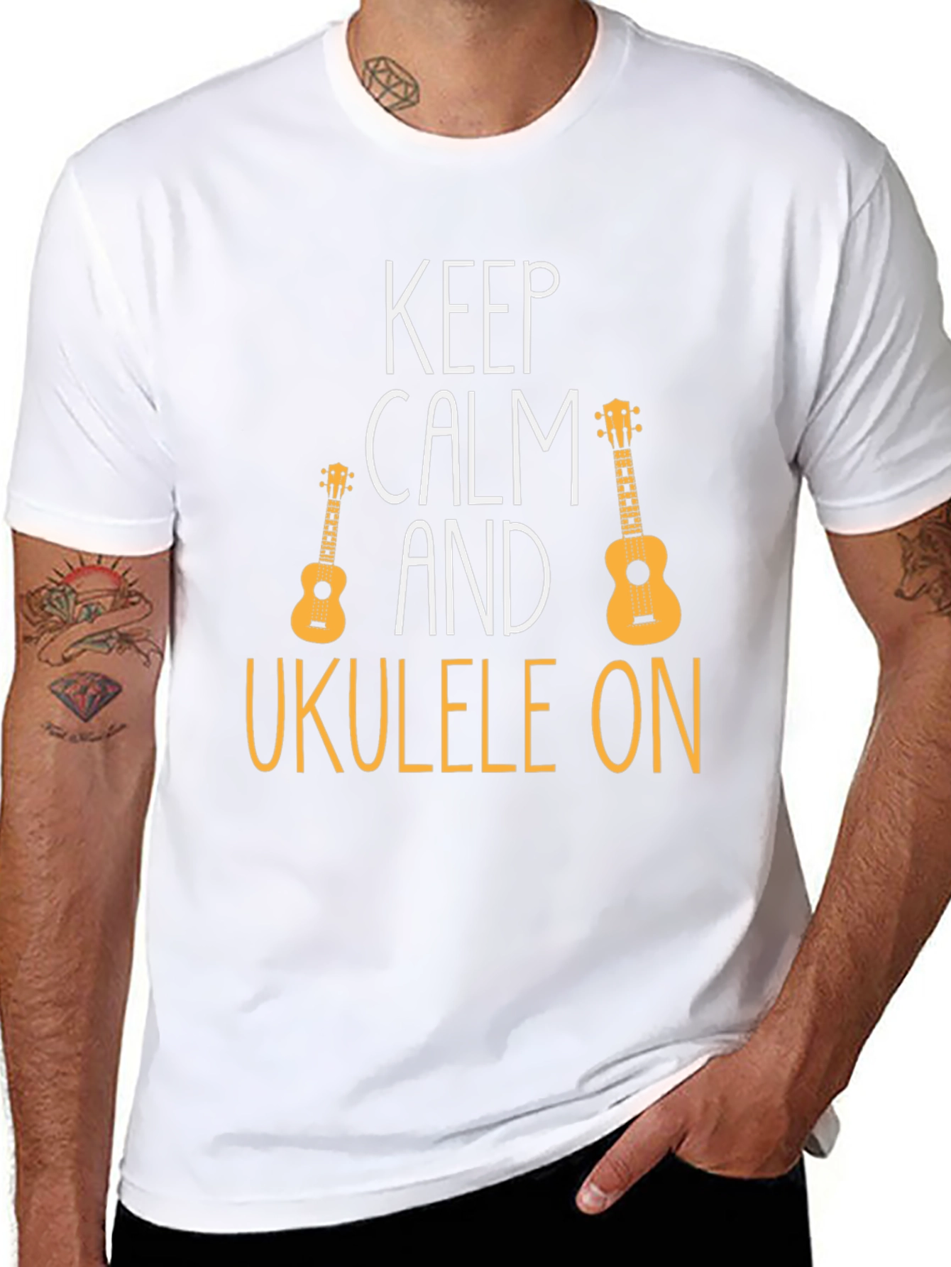 Keep Calm Ukulele On Black T-Shirt