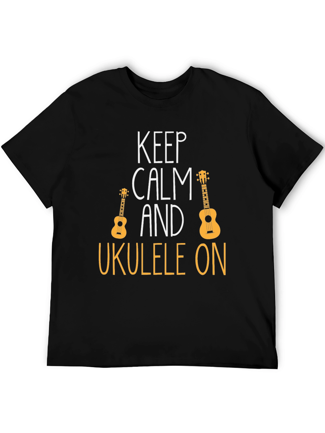 Keep Calm Ukulele On Black T-Shirt