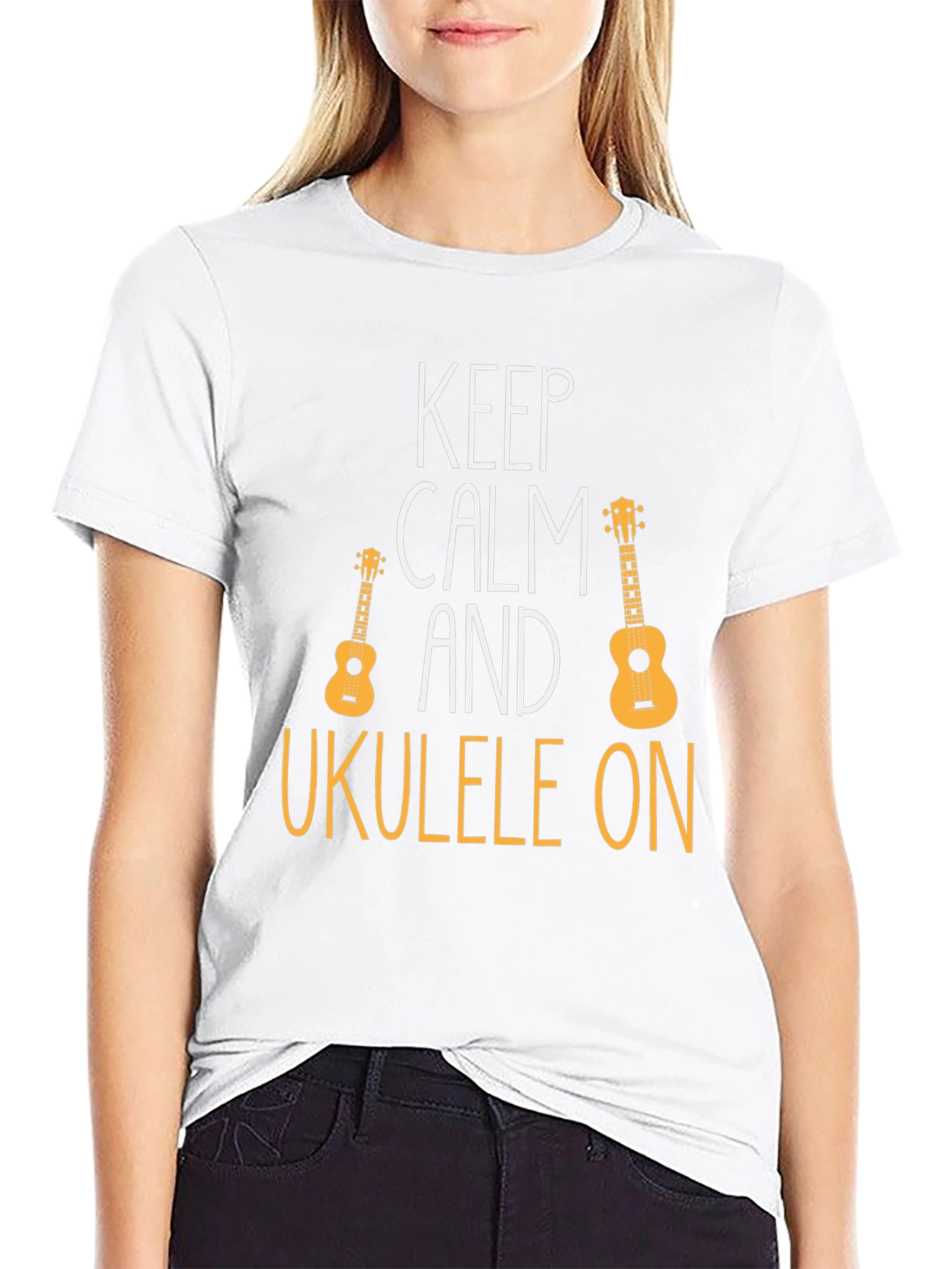 Keep Calm Ukulele On Black T-Shirt