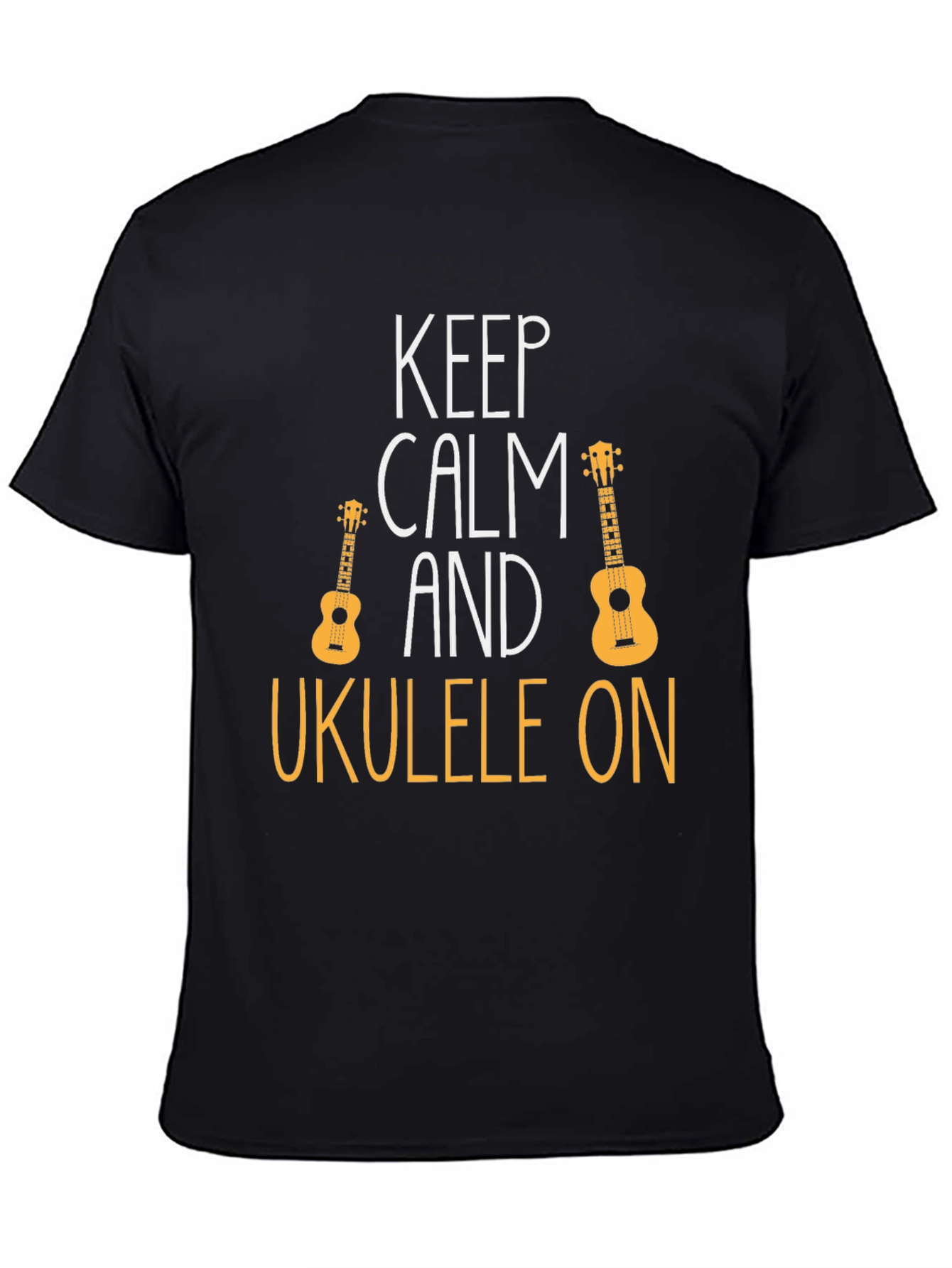 Keep Calm Ukulele On Black T-Shirt
