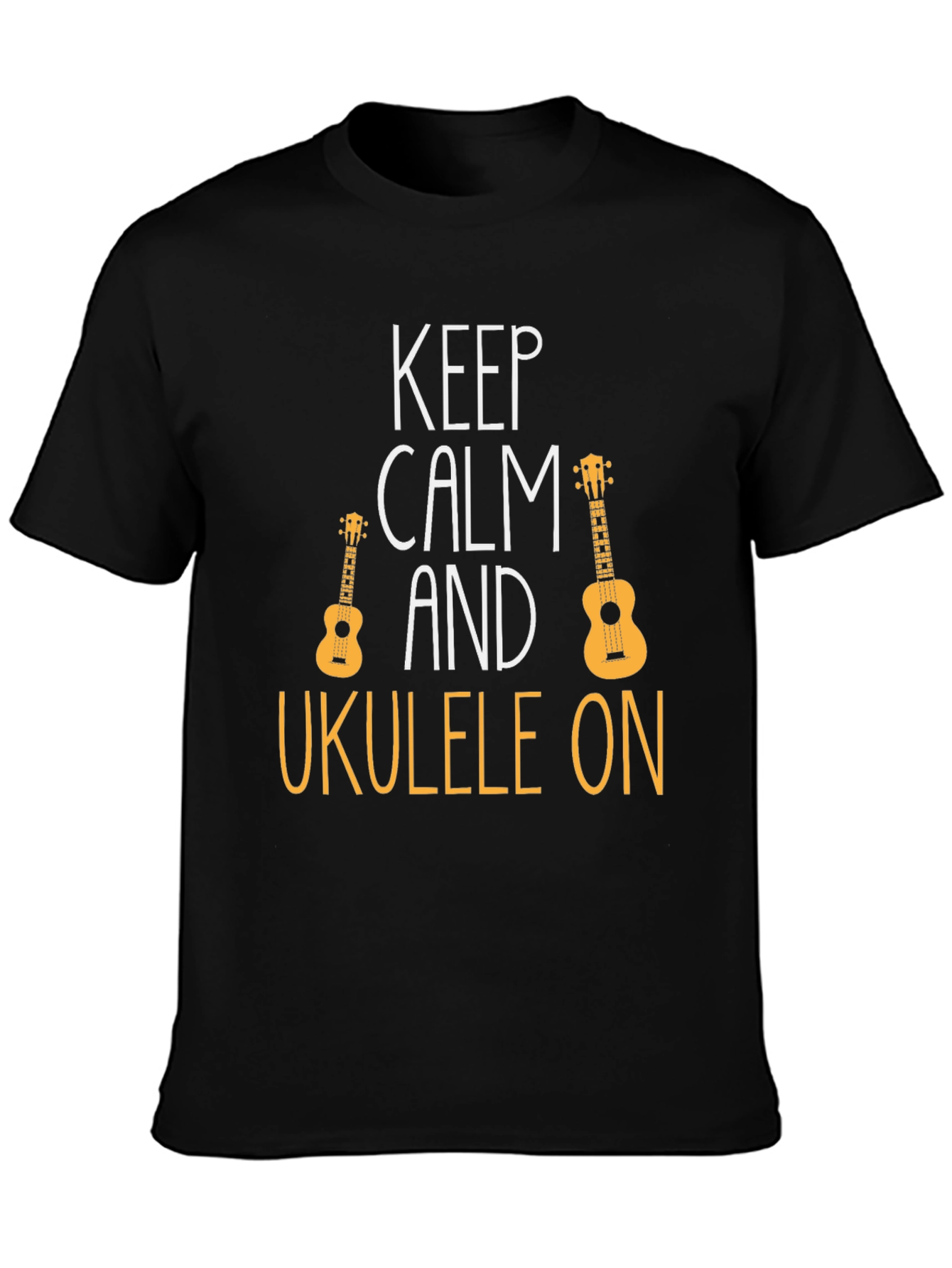 Keep Calm Ukulele On Black T-Shirt