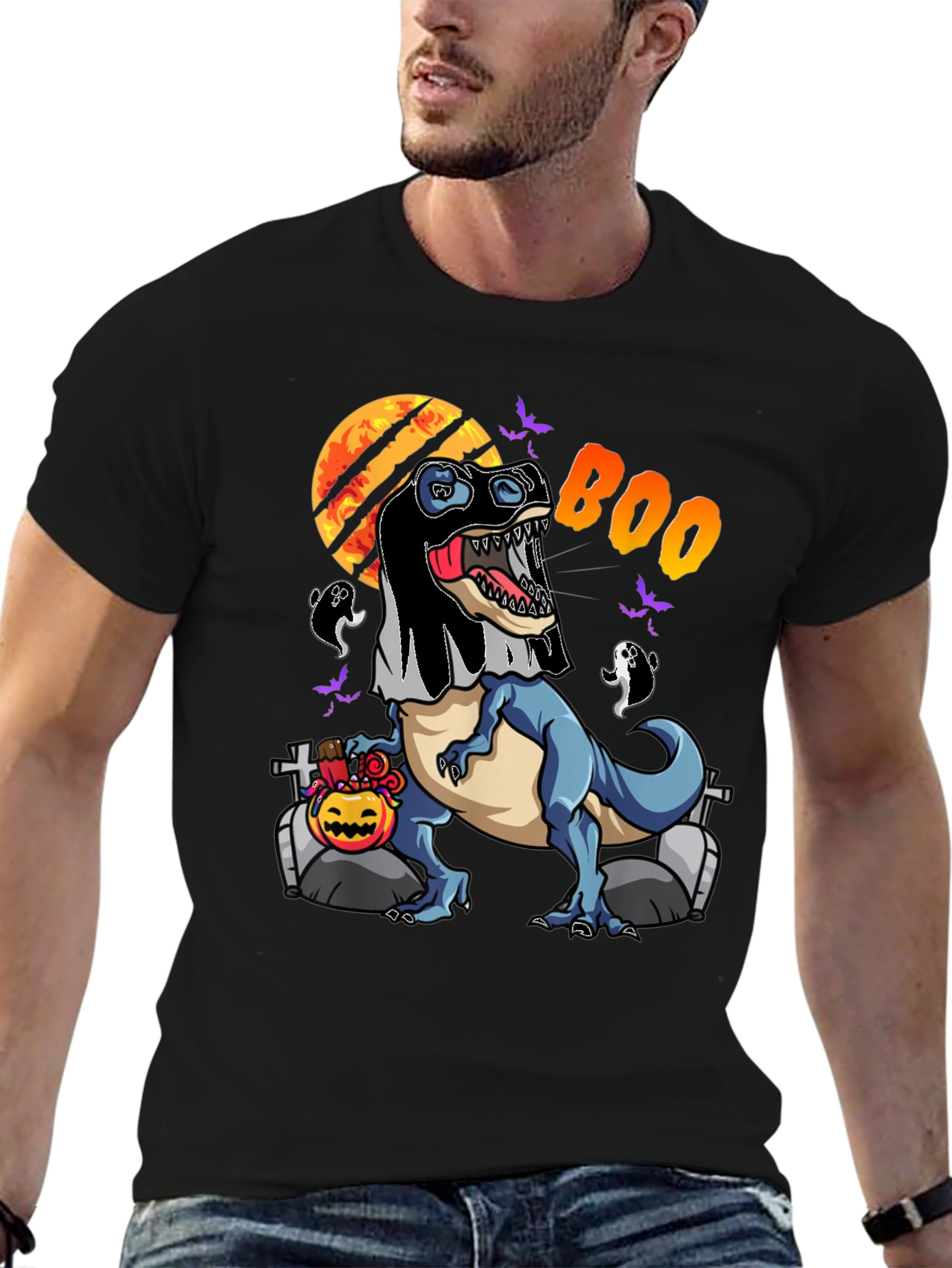 Halloween T-Rex Ghost Costume Graphic Tee