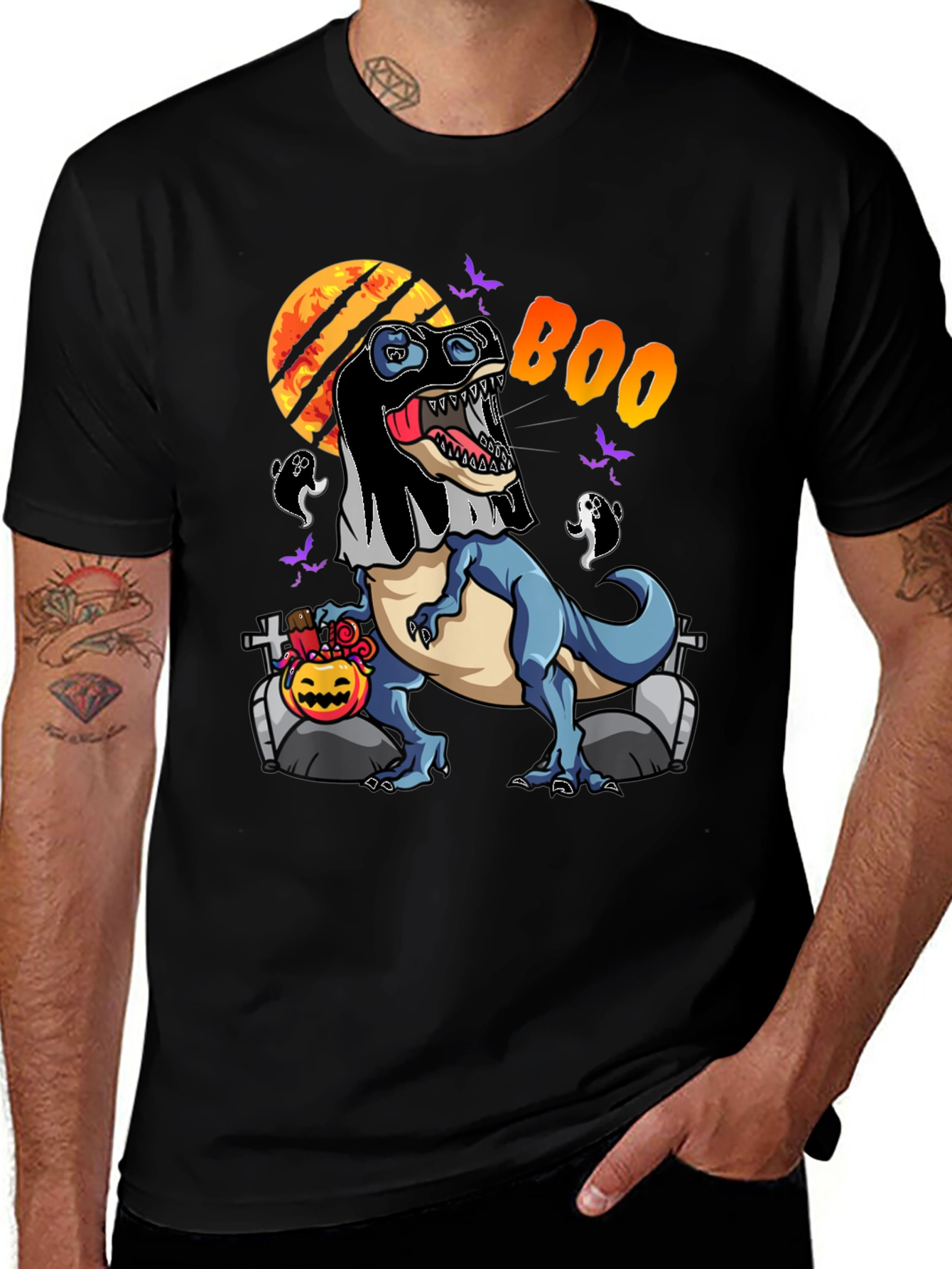 Halloween T-Rex Ghost Costume Graphic Tee