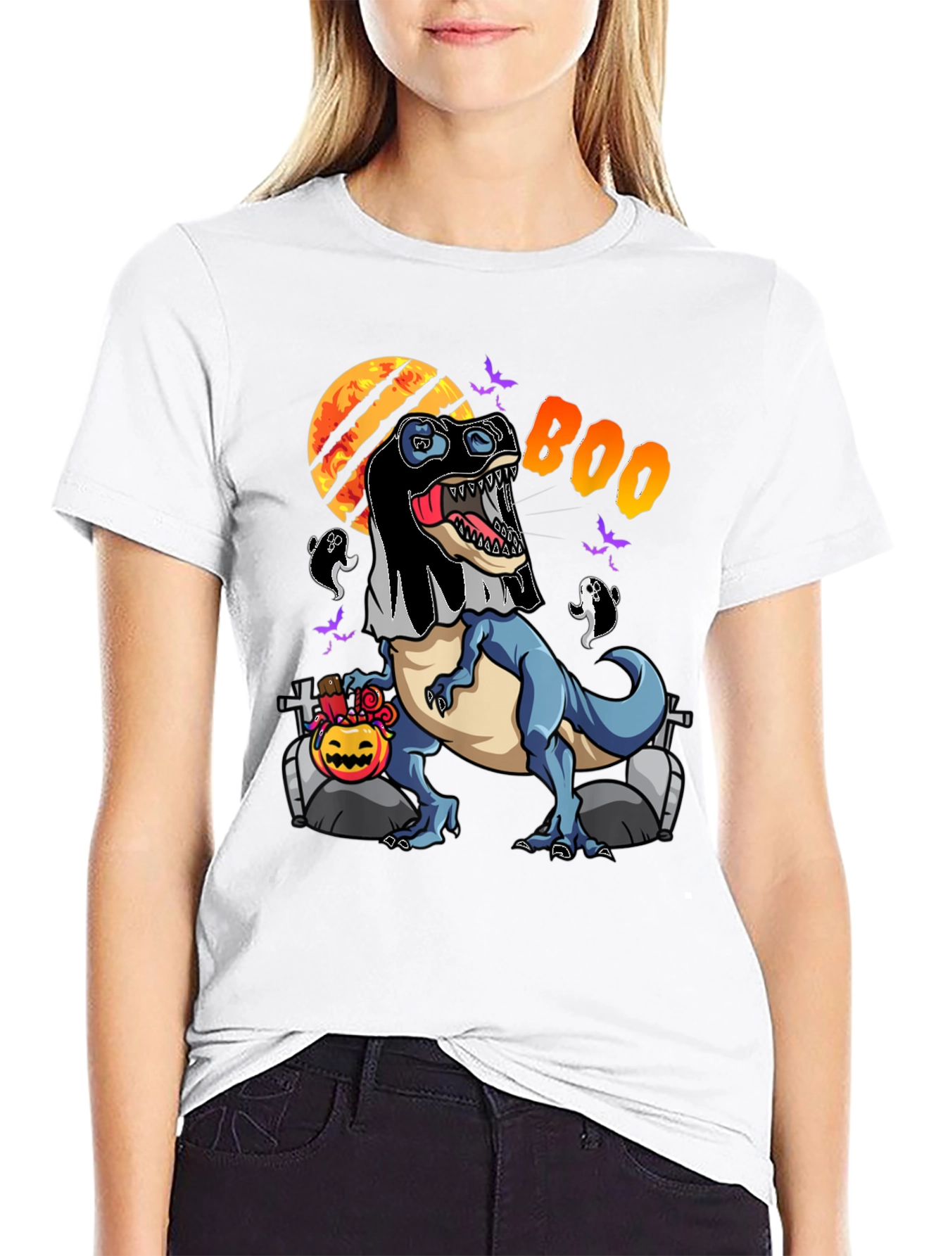 Halloween T-Rex Ghost Costume Graphic Tee