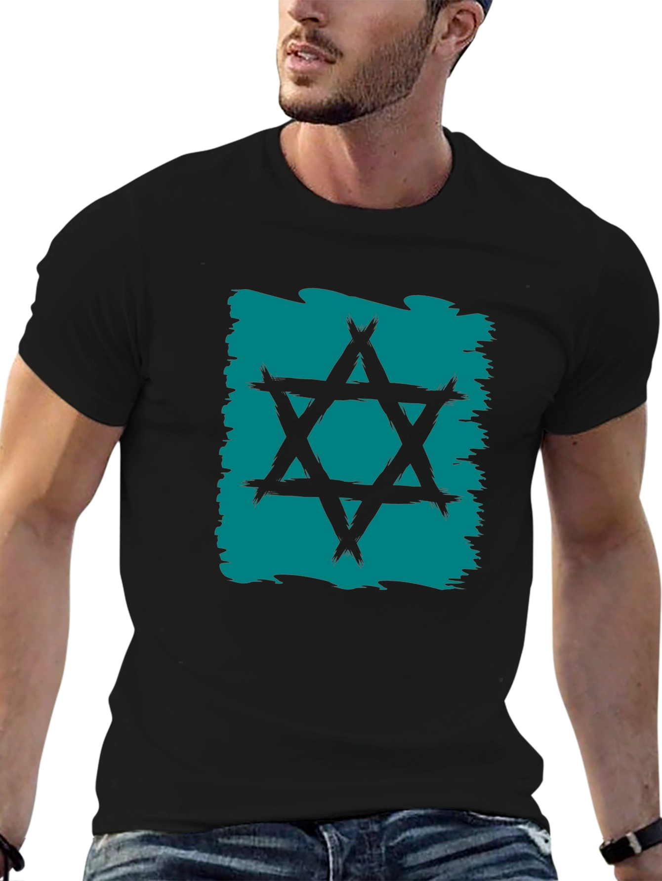 Star of David Graphic Tee - Brush Stroke Design