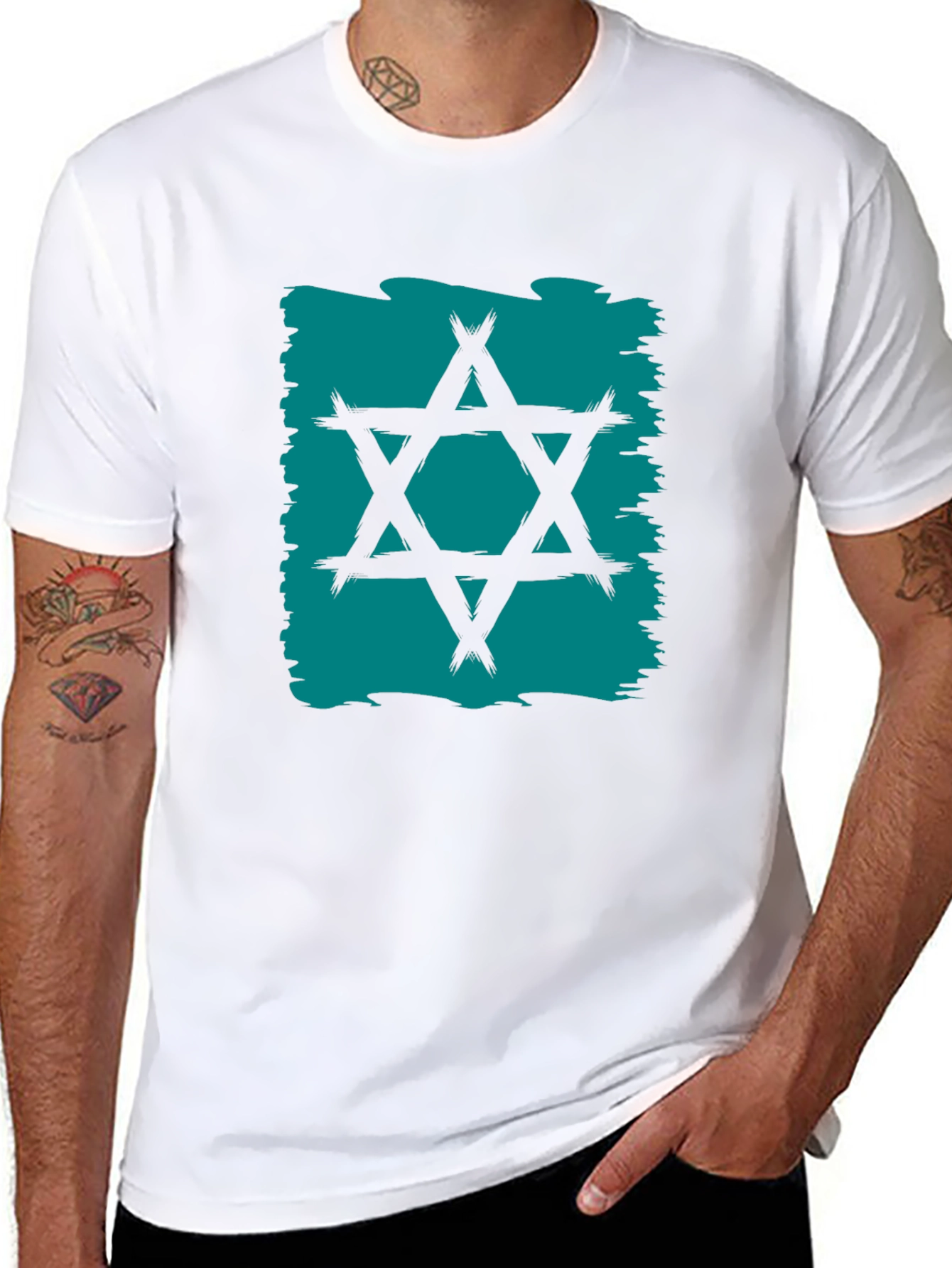 Star of David Graphic Tee - Brush Stroke Design