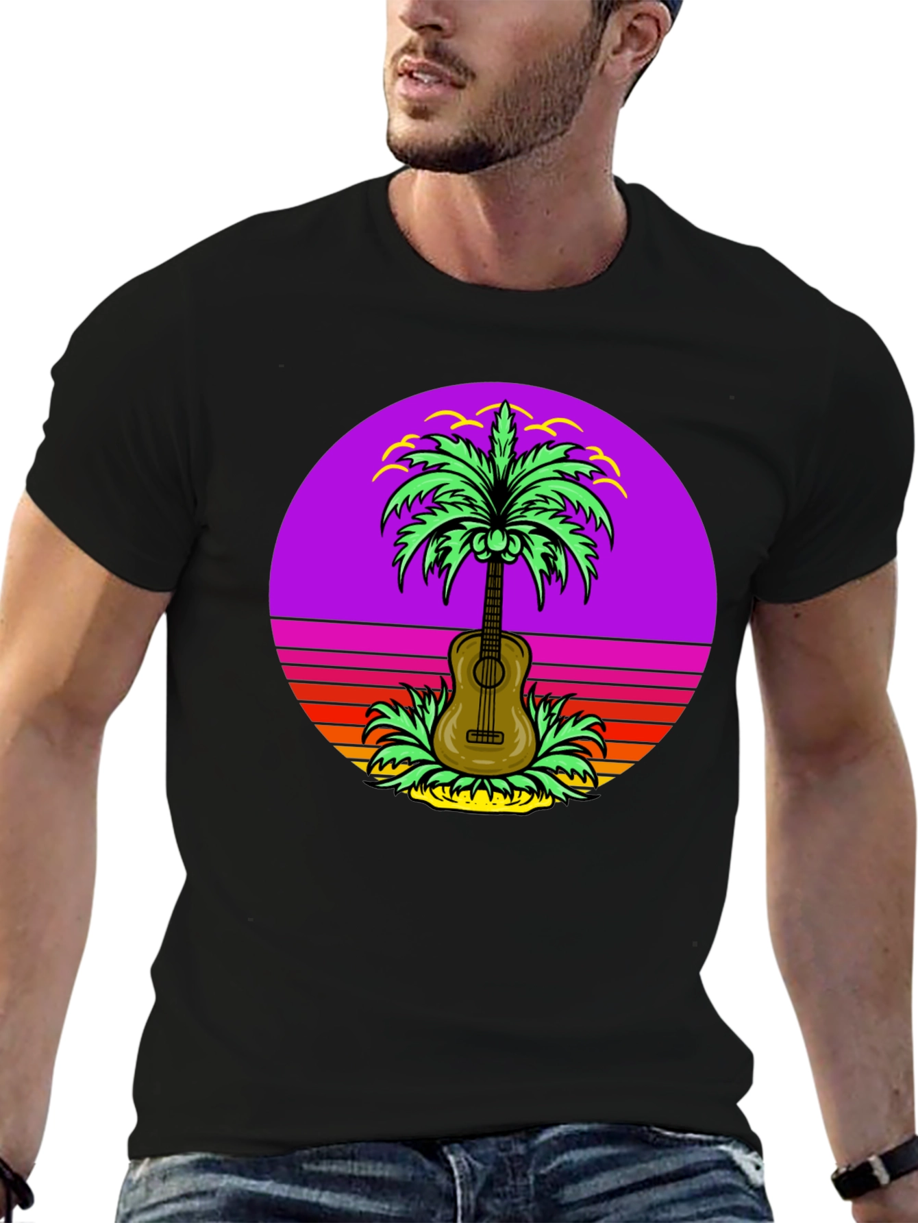 Retro Guitar Palm Tree T-Shirt