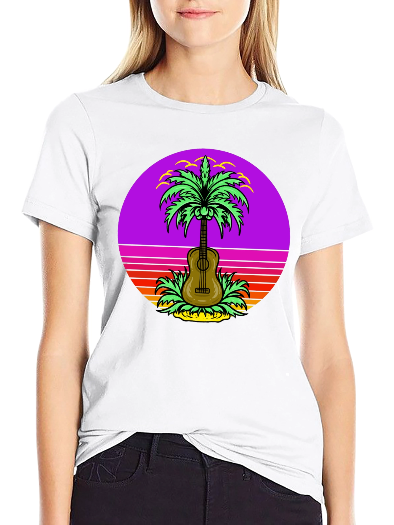 Retro Guitar Palm Tree T-Shirt