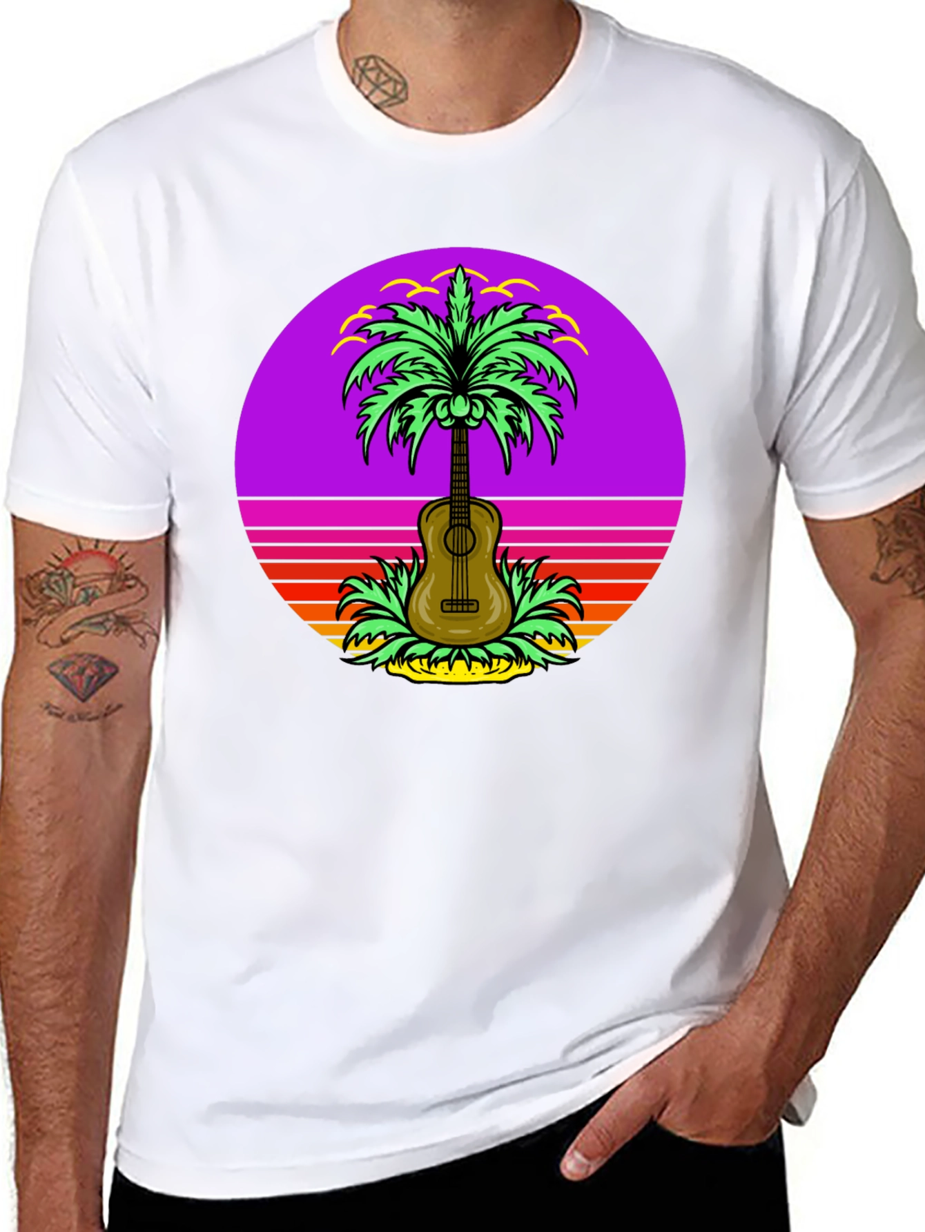 Retro Guitar Palm Tree T-Shirt