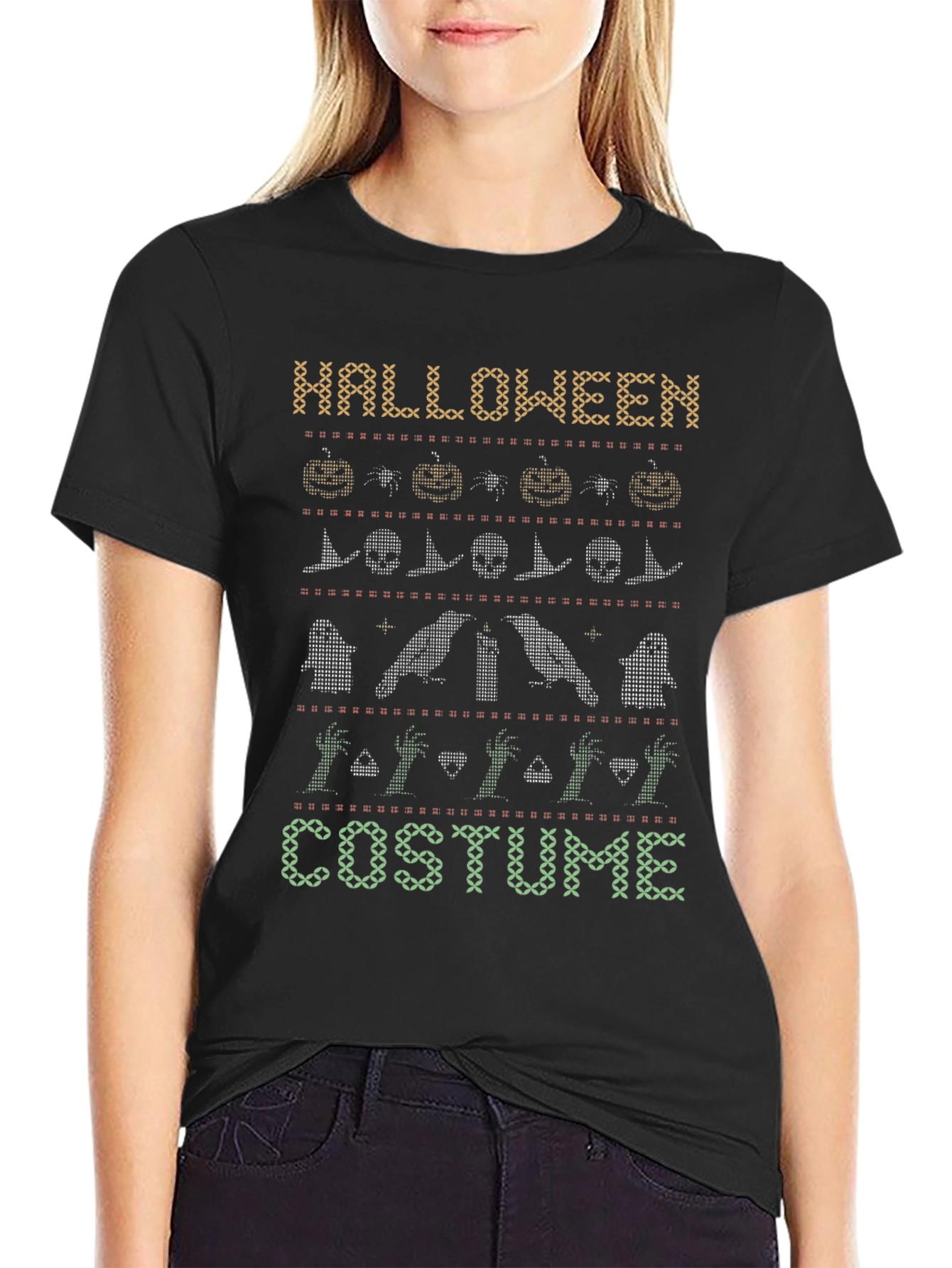 Halloween Costume Sweater Pattern Black T-Shirt