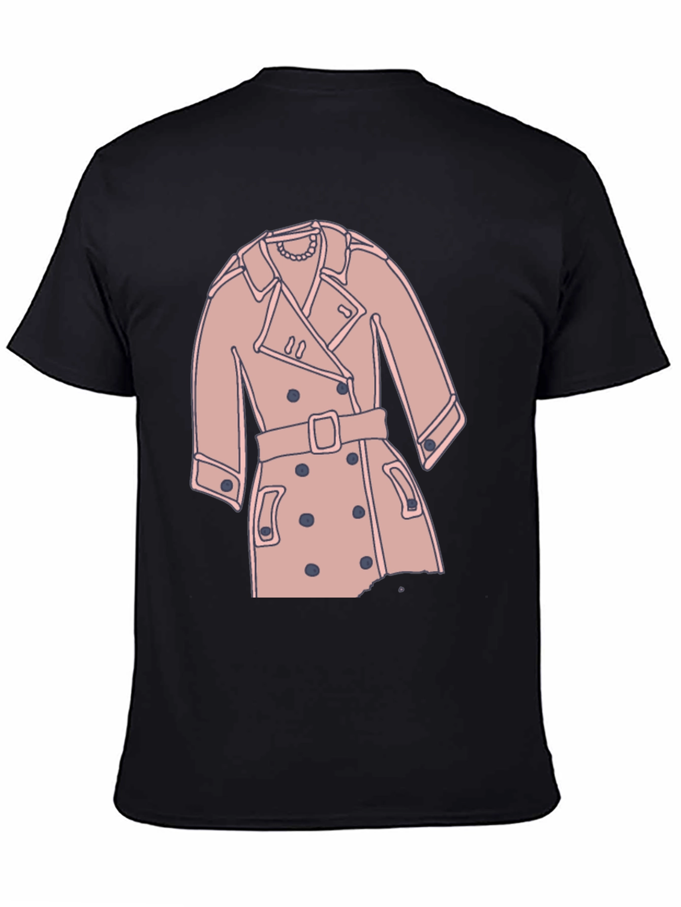 Stylish Trench Coat Graphic Tee - Casual Black T-Shirt