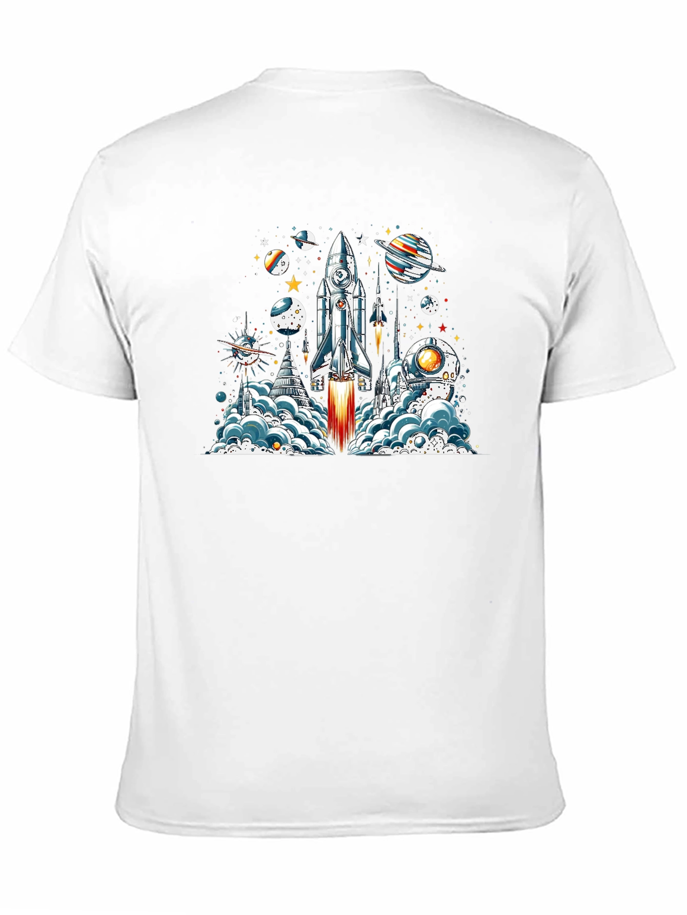 Space Launch T-Shirt - Rocket & Planets Graphic Tee