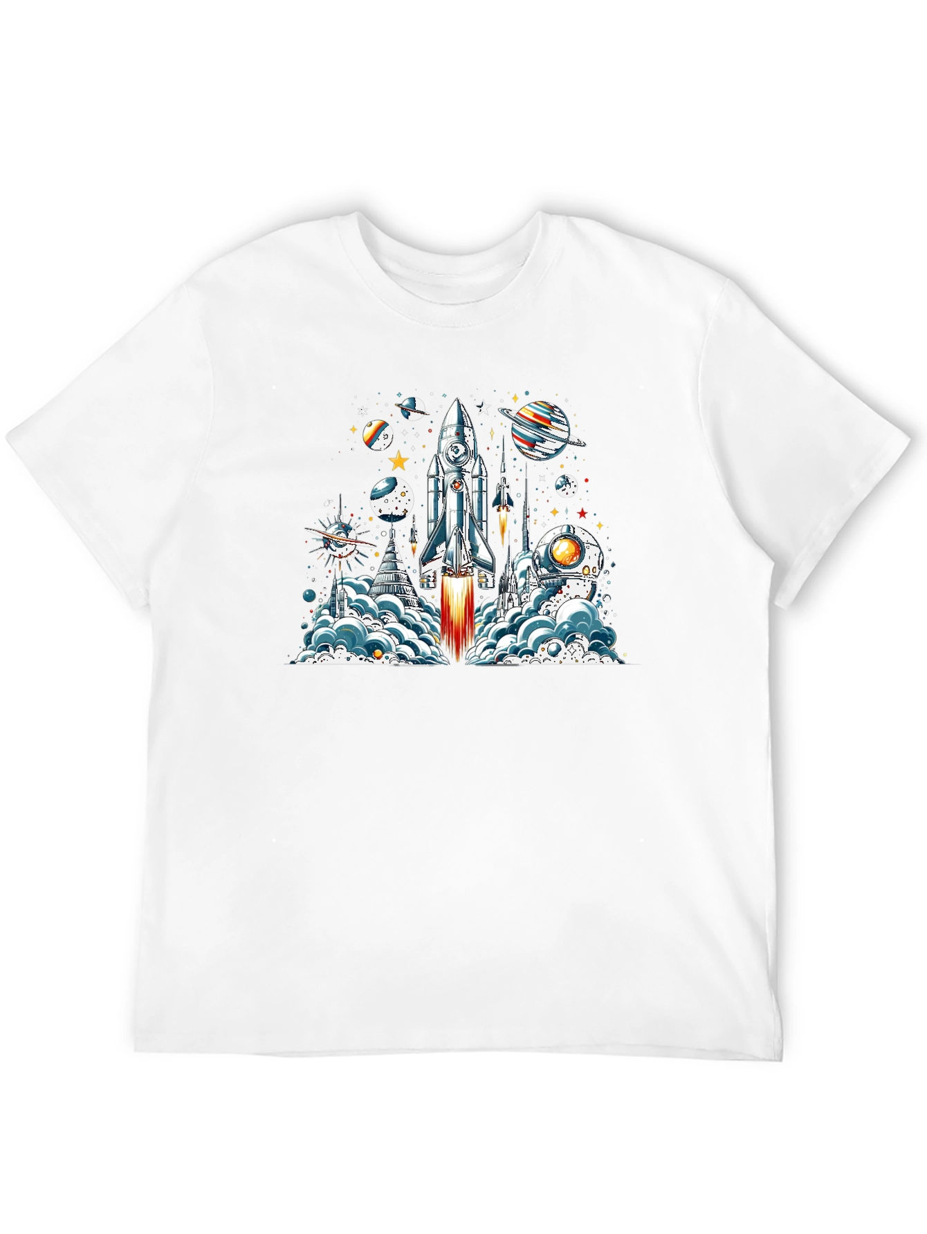 Space Launch T-Shirt - Rocket & Planets Graphic Tee