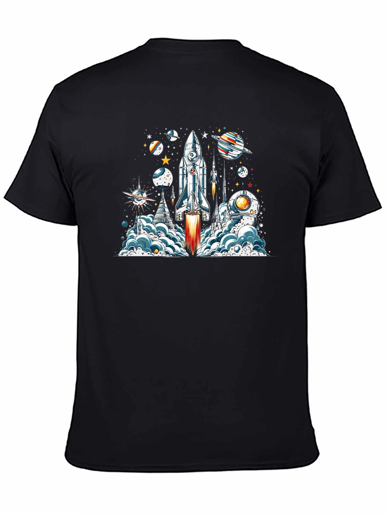 Space Launch T-Shirt - Rocket & Planets Graphic Tee