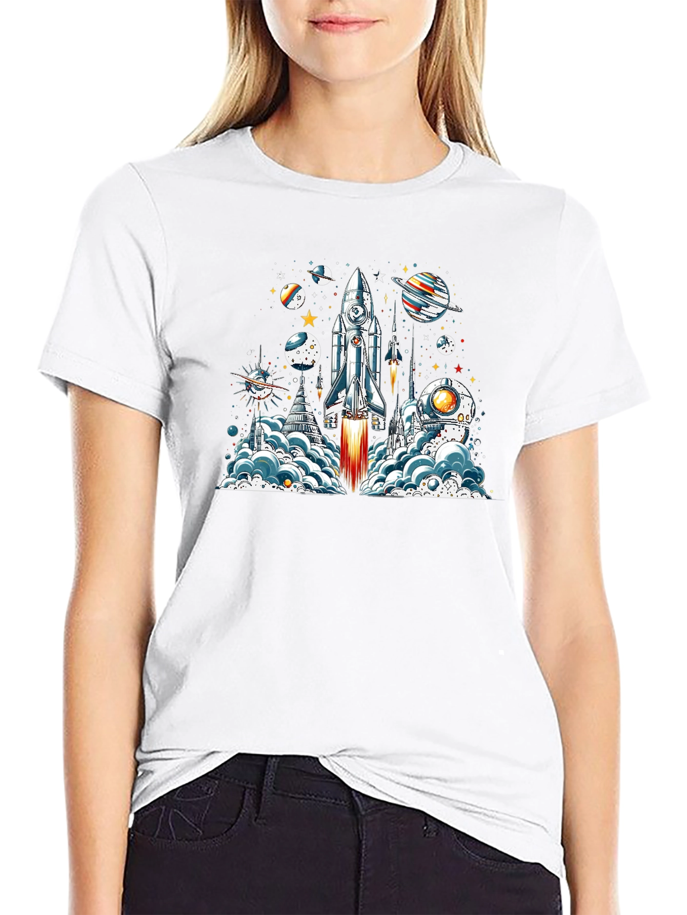 Space Launch T-Shirt - Rocket & Planets Graphic Tee