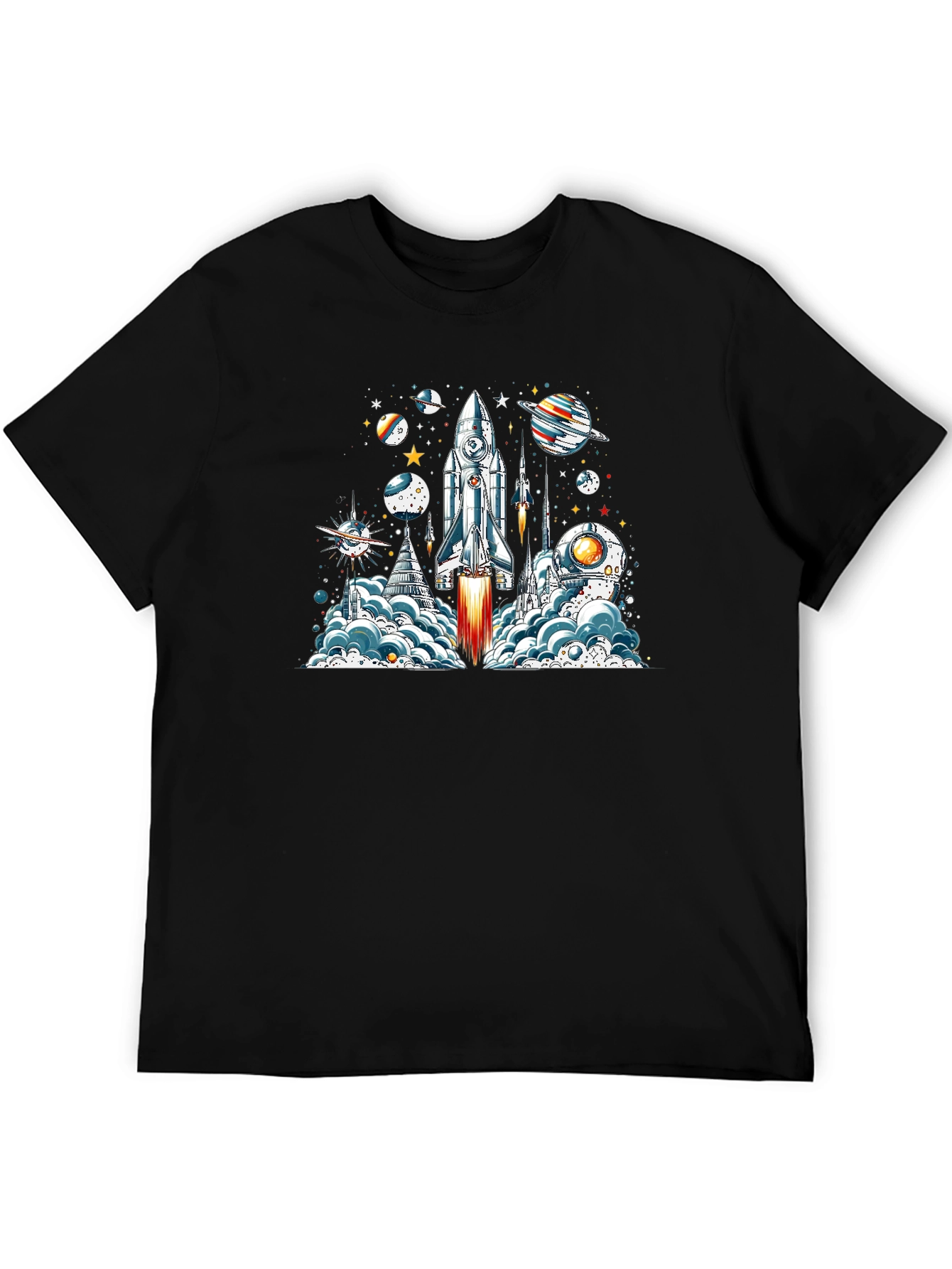 Space Launch T-Shirt - Rocket & Planets Graphic Tee