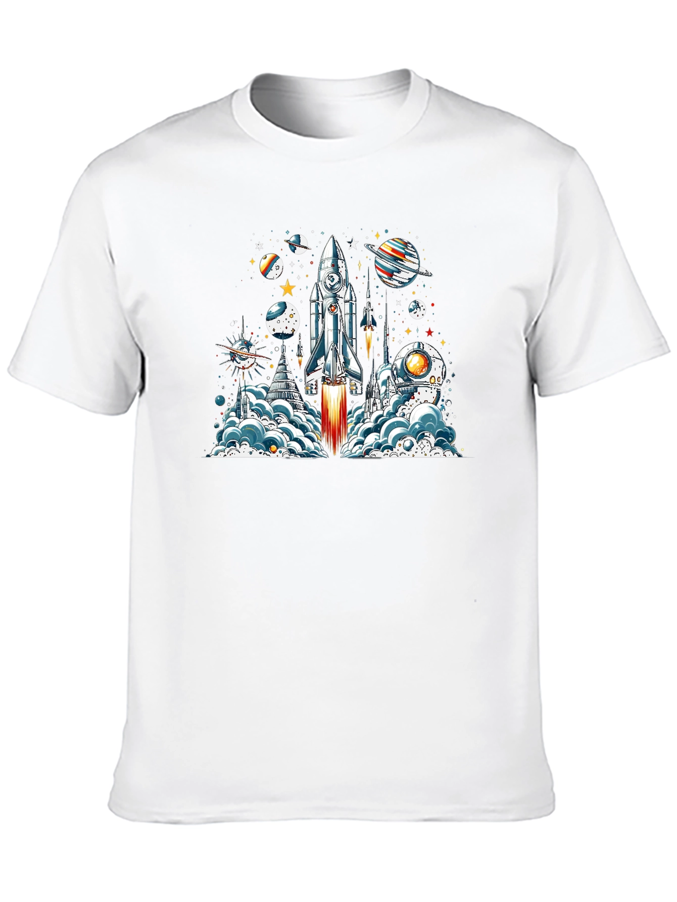 Space Launch T-Shirt - Rocket & Planets Graphic Tee