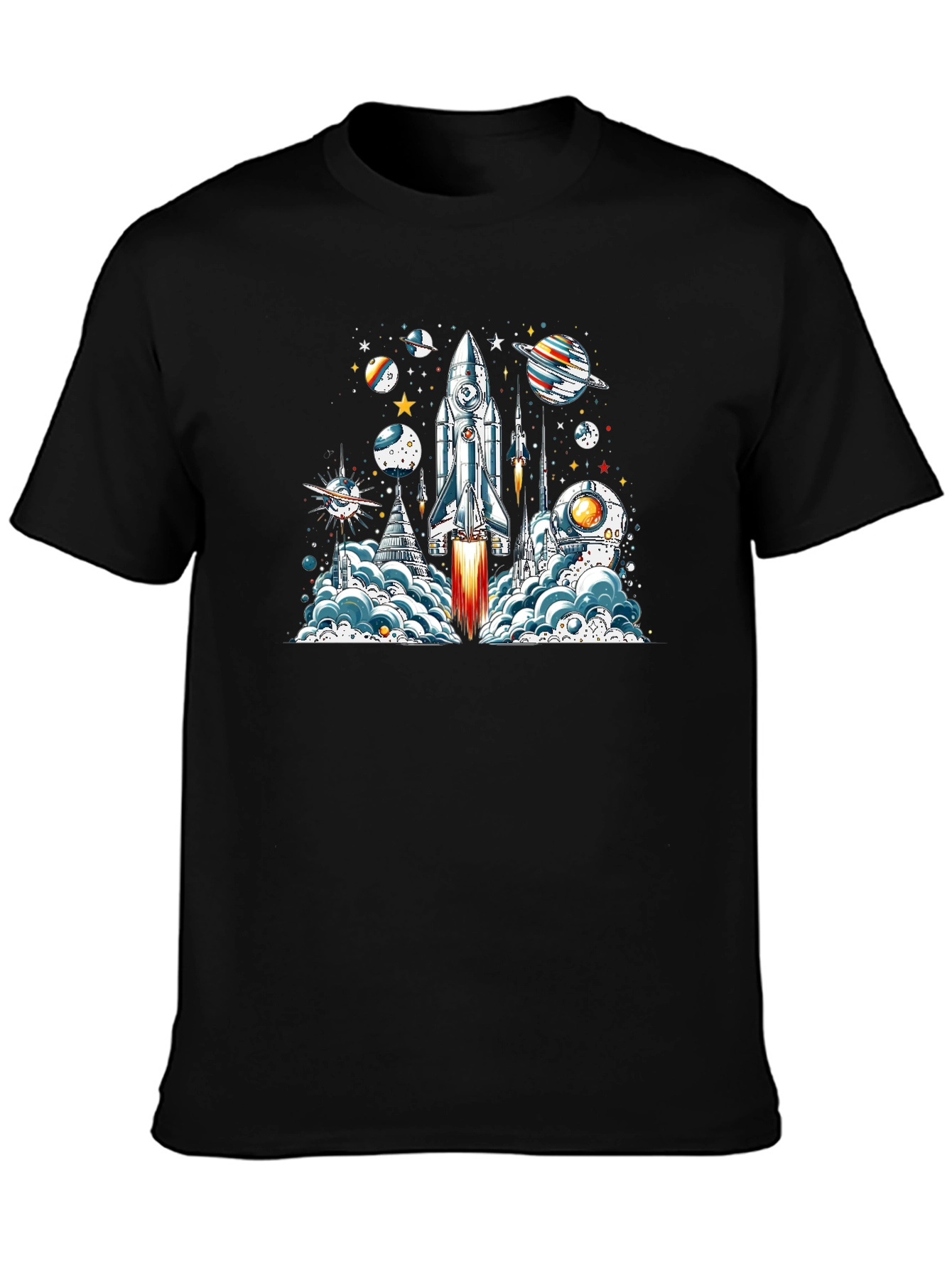 Space Launch T-Shirt - Rocket & Planets Graphic Tee