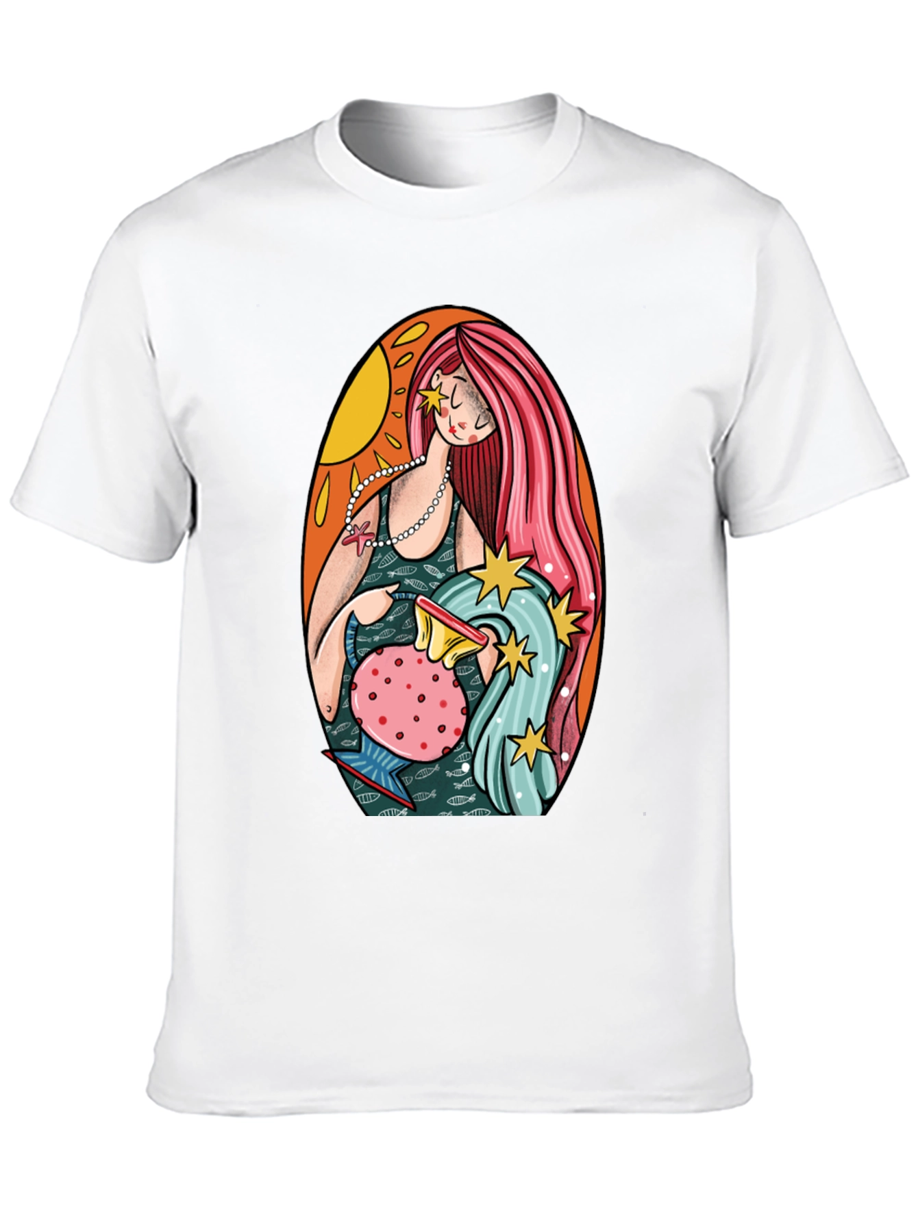 Aquarius Zodiac Graphic Tee - Black Cotton