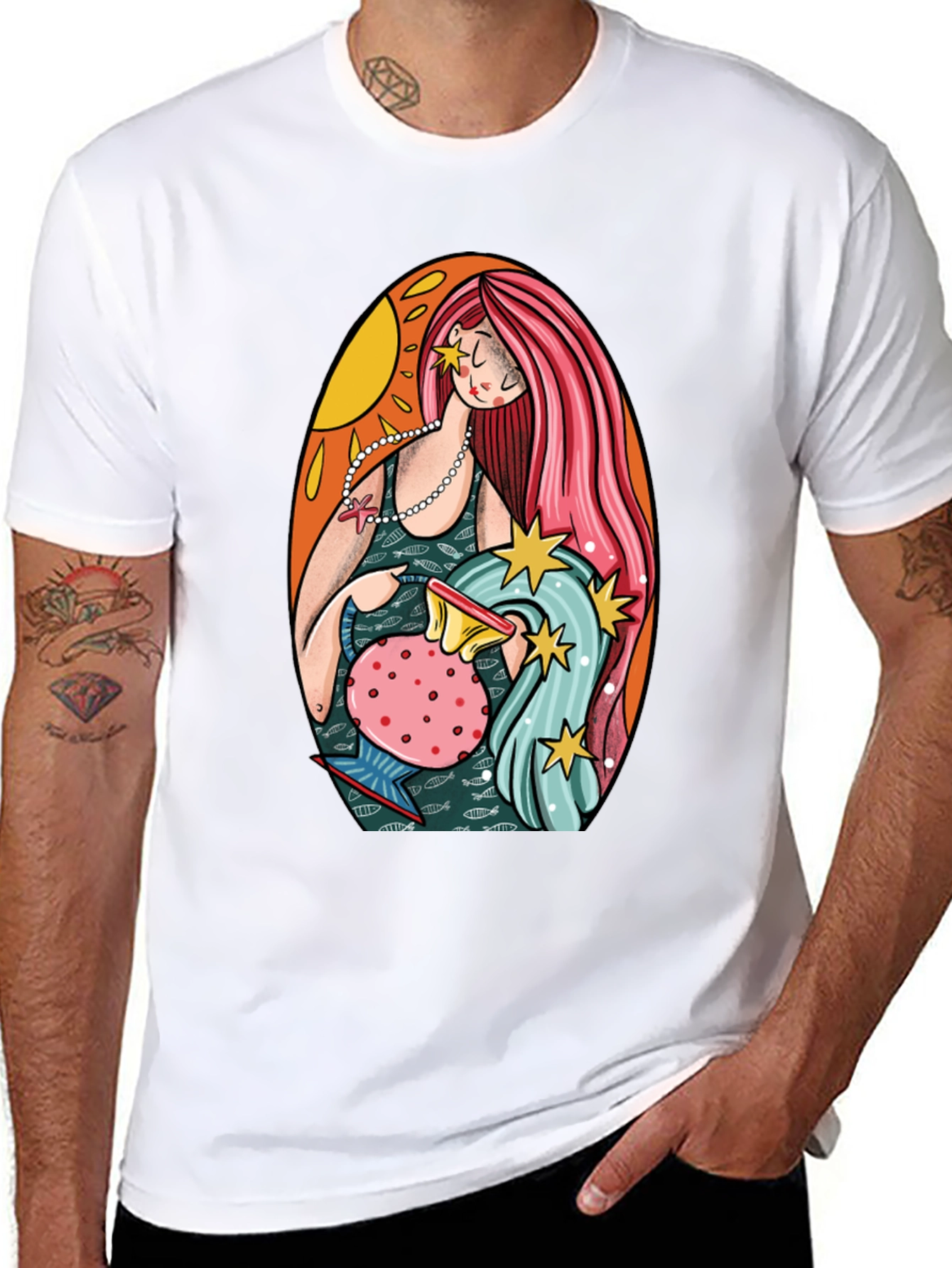 Aquarius Zodiac Graphic Tee - Black Cotton
