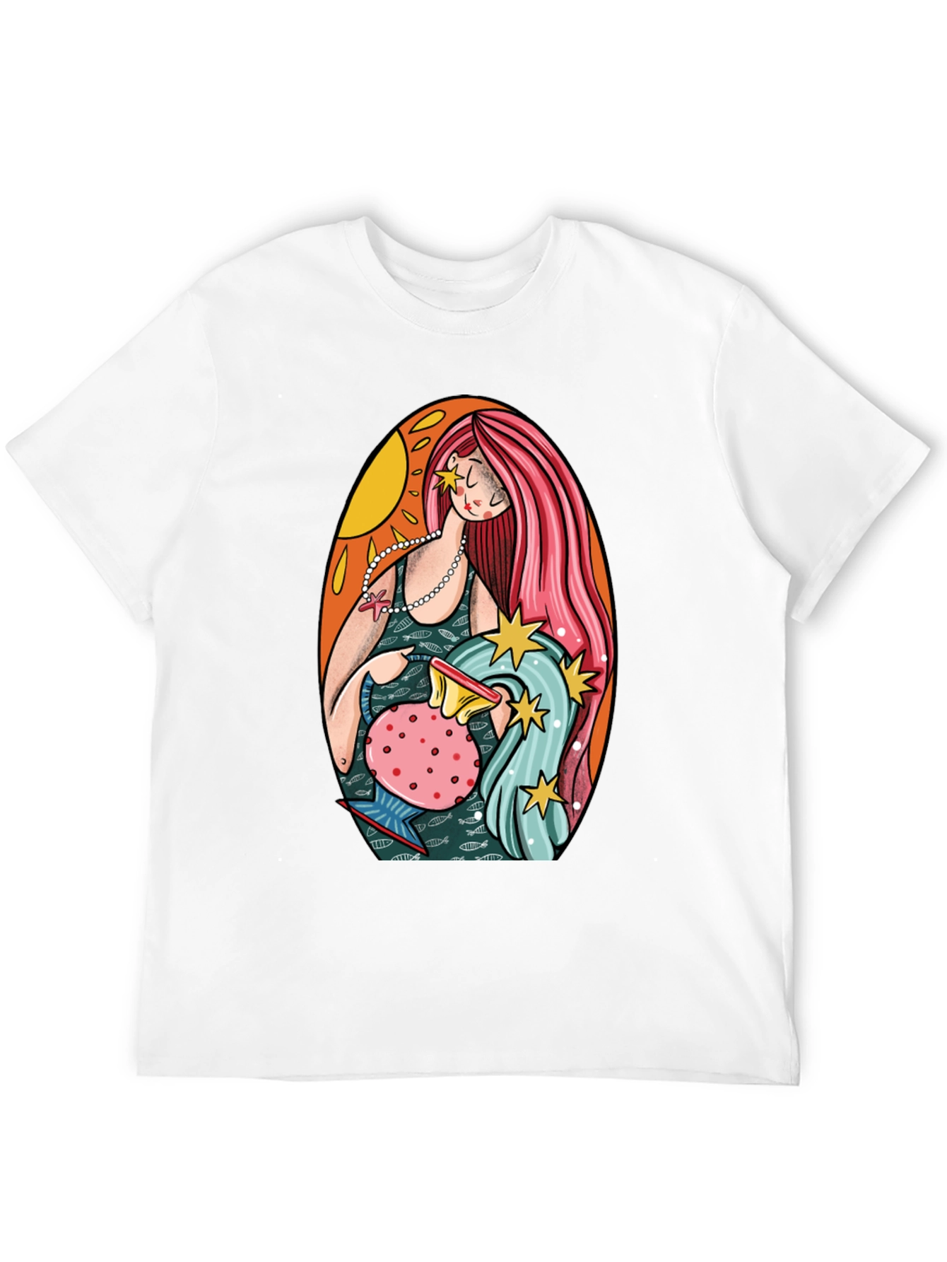 Aquarius Zodiac Graphic Tee - Black Cotton