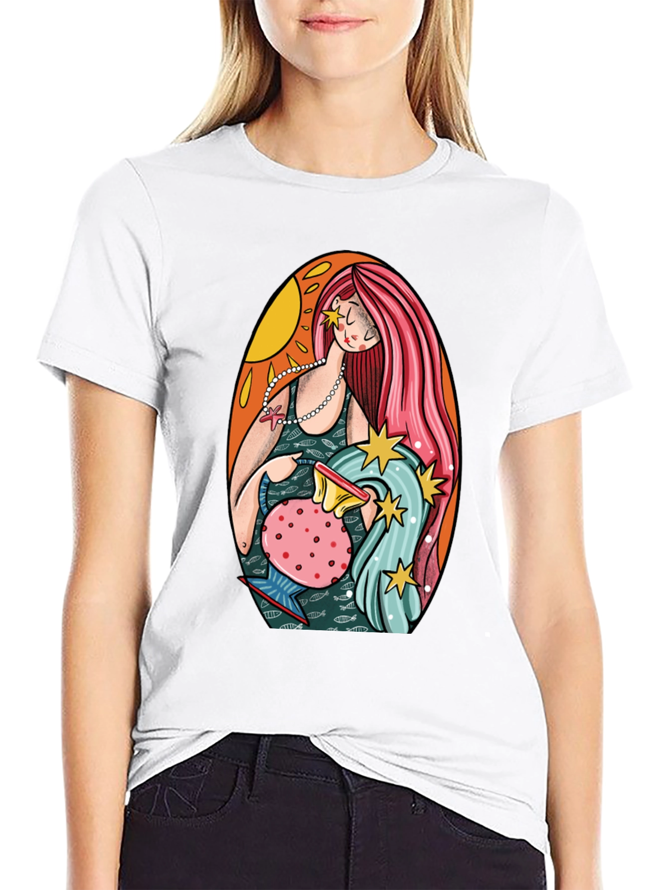 Aquarius Zodiac Graphic Tee - Black Cotton
