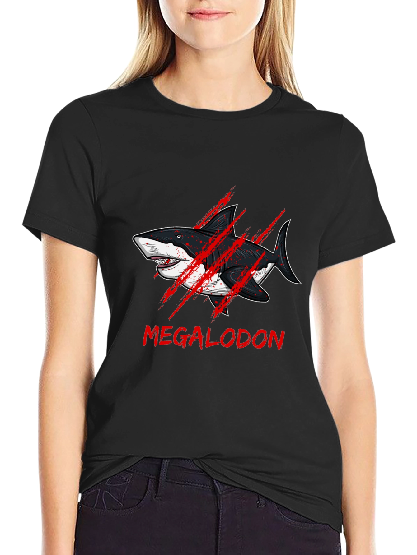 Megalodon Shark Graphic Black T-Shirt