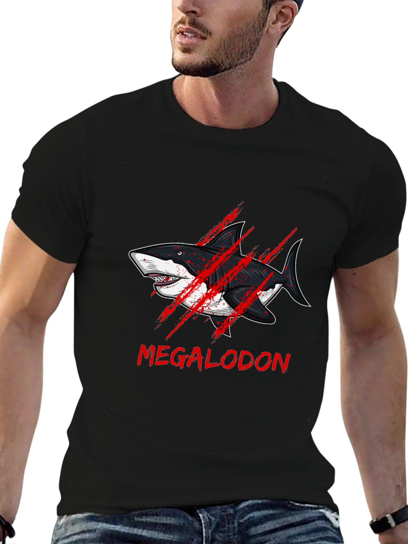 Megalodon Shark Graphic Black T-Shirt
