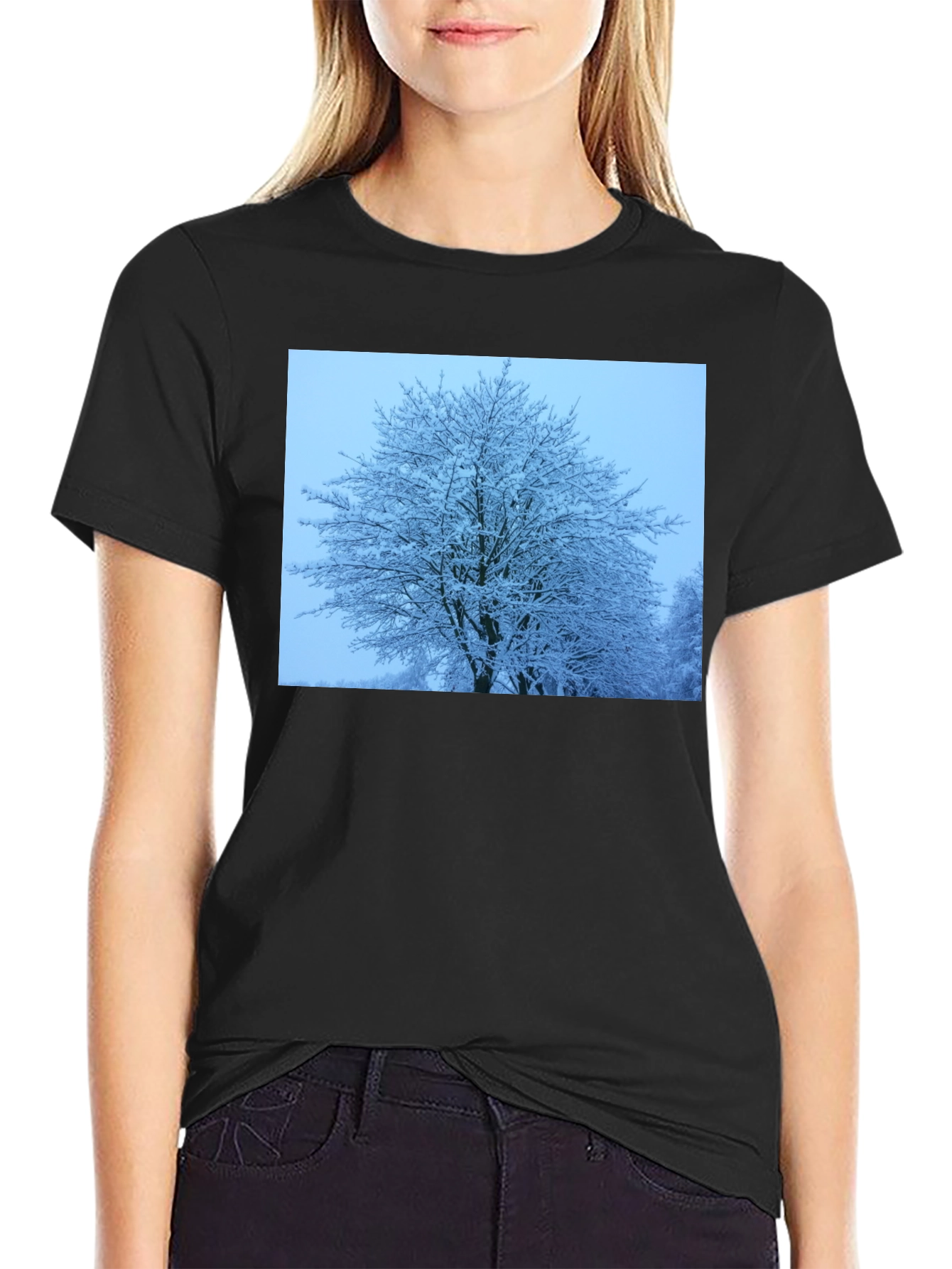 Winter Tree Graphic Tee - Soft Black Cotton