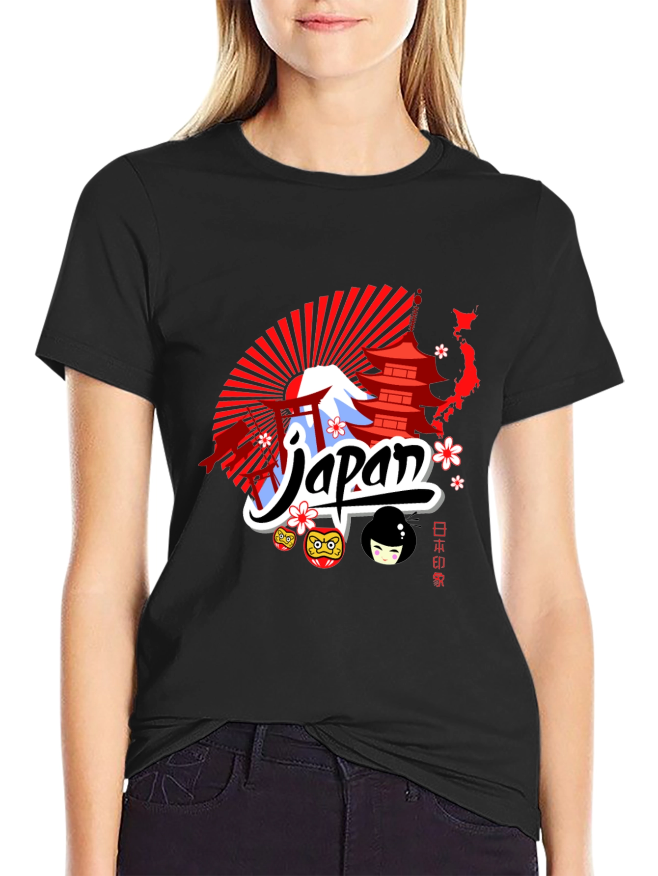 Japan Themed Graphic Tee - Black