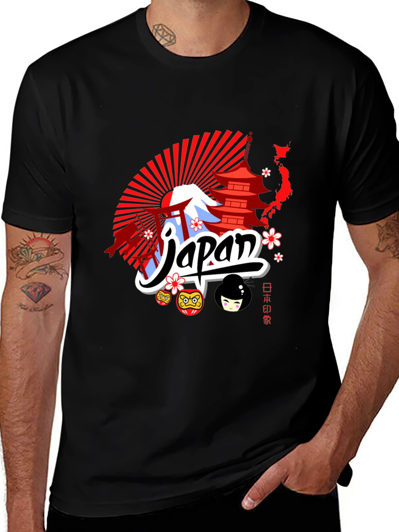 Japan Themed Graphic Tee - Black