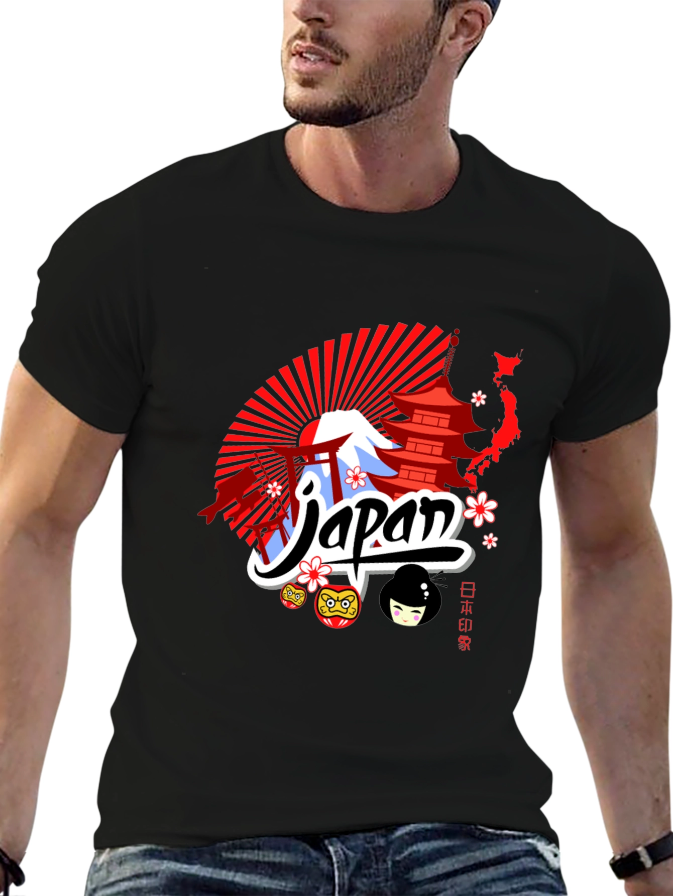 Japan Themed Graphic Tee - Black