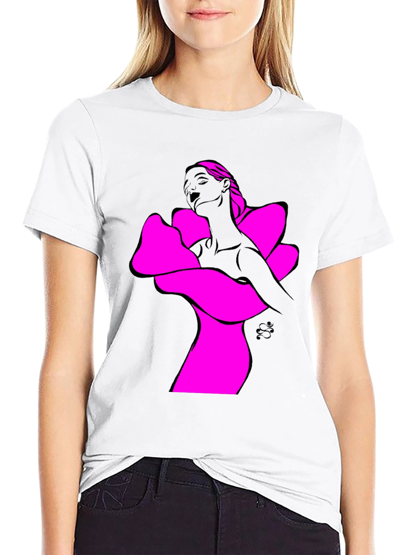 Abstract Woman Graphic Tee - Bold Black Shirt