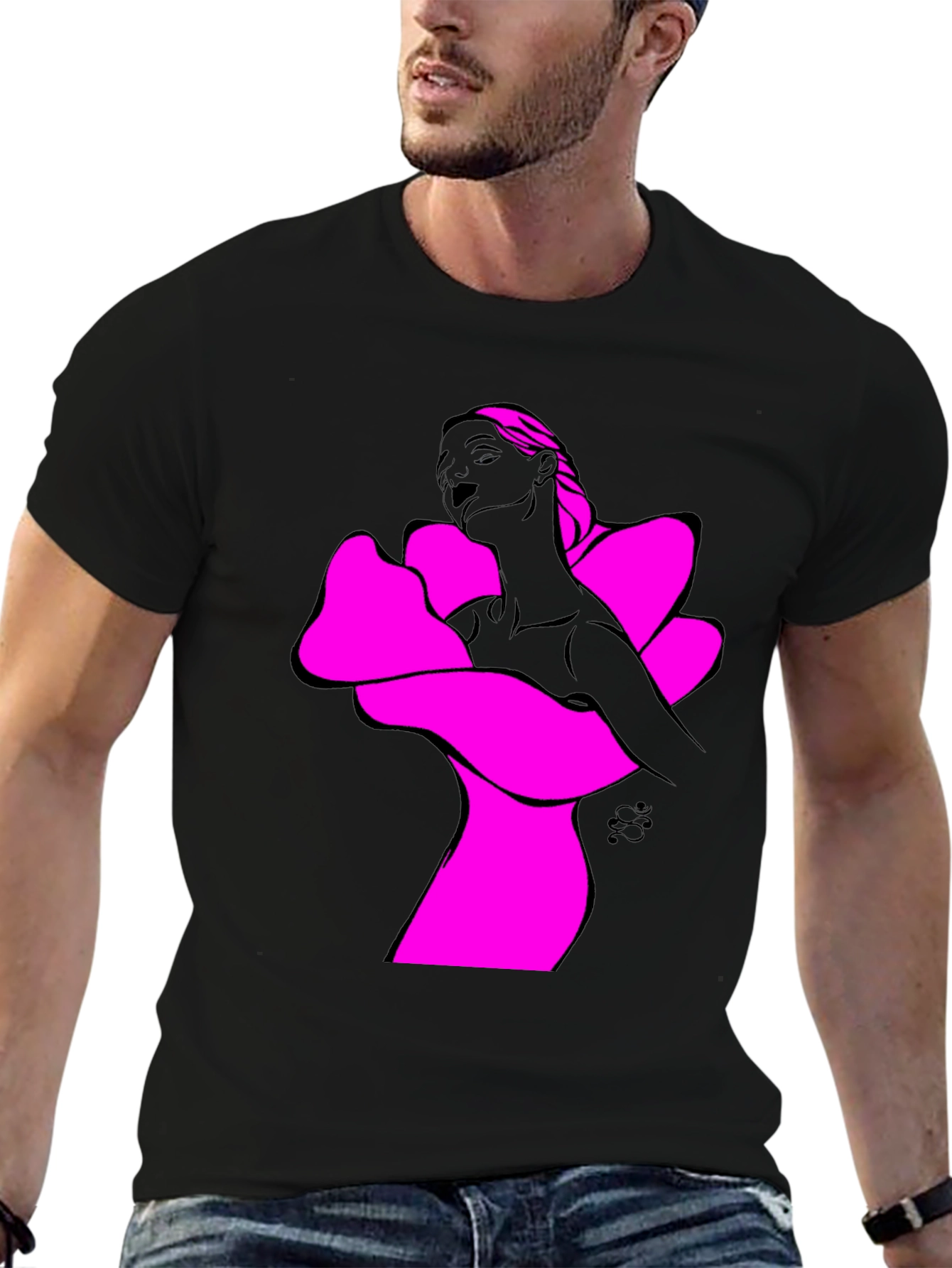 Abstract Woman Graphic Tee - Bold Black Shirt