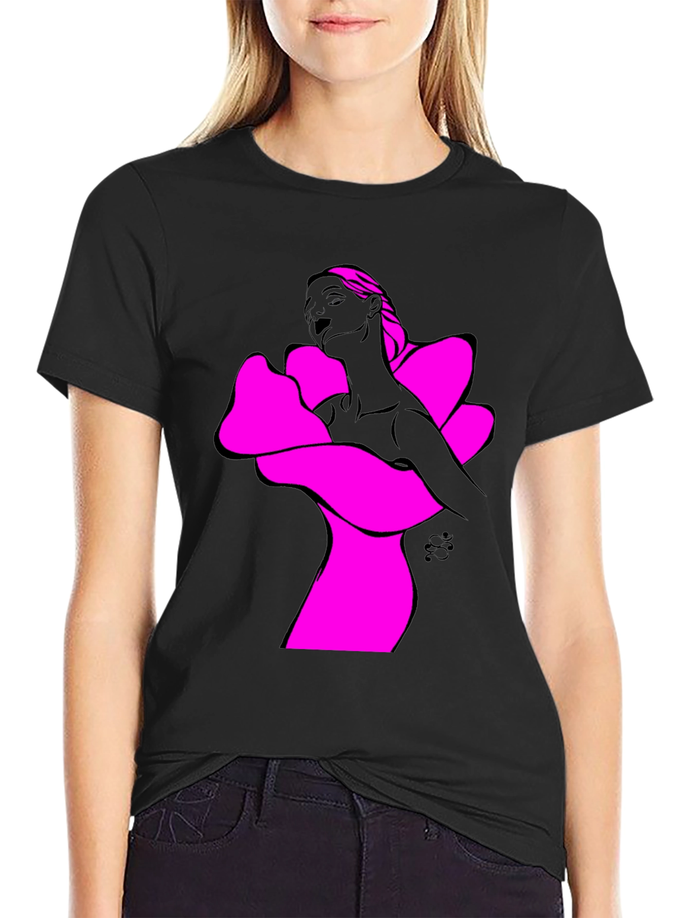 Abstract Woman Graphic Tee - Bold Black Shirt