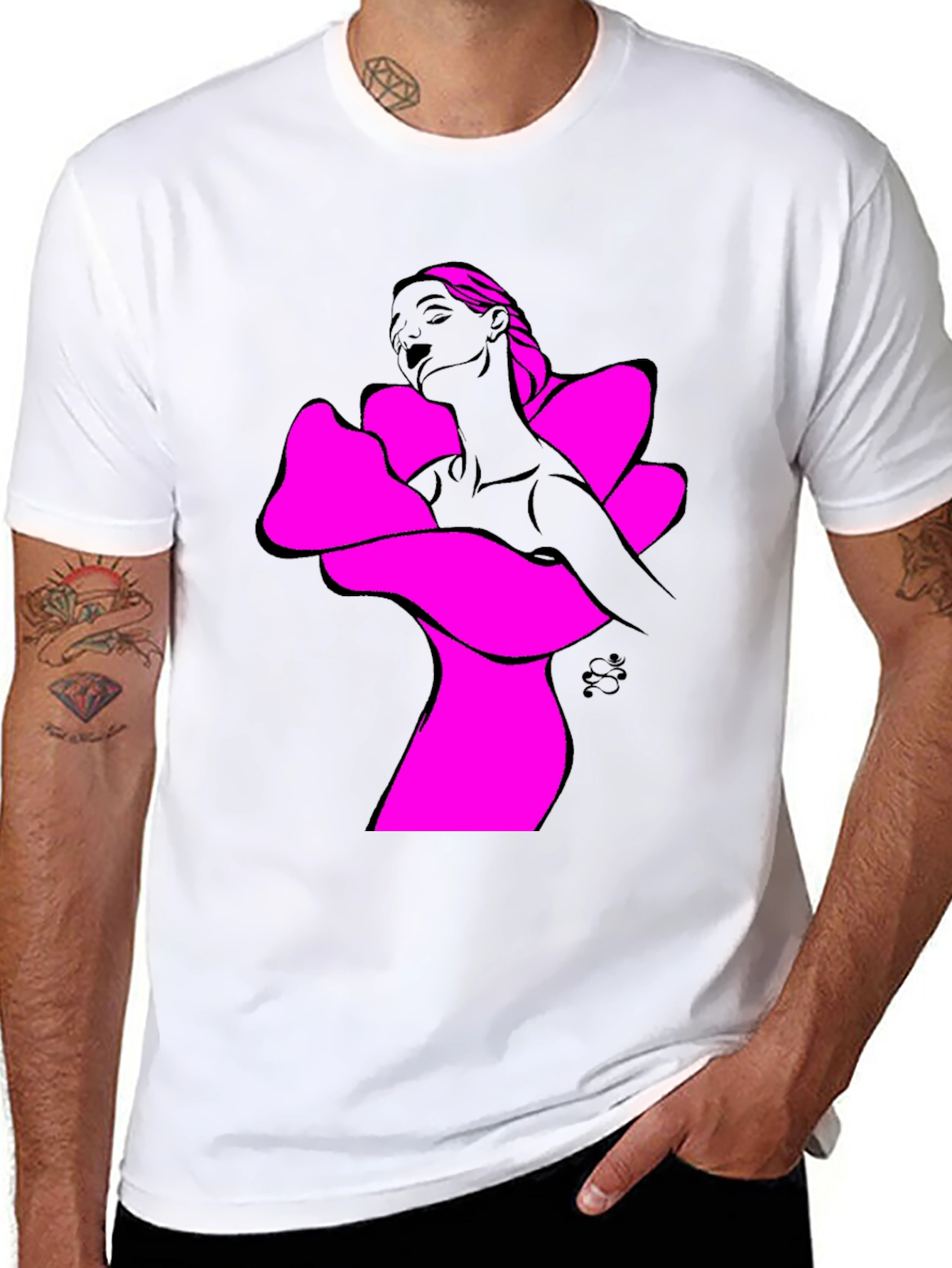 Abstract Woman Graphic Tee - Bold Black Shirt