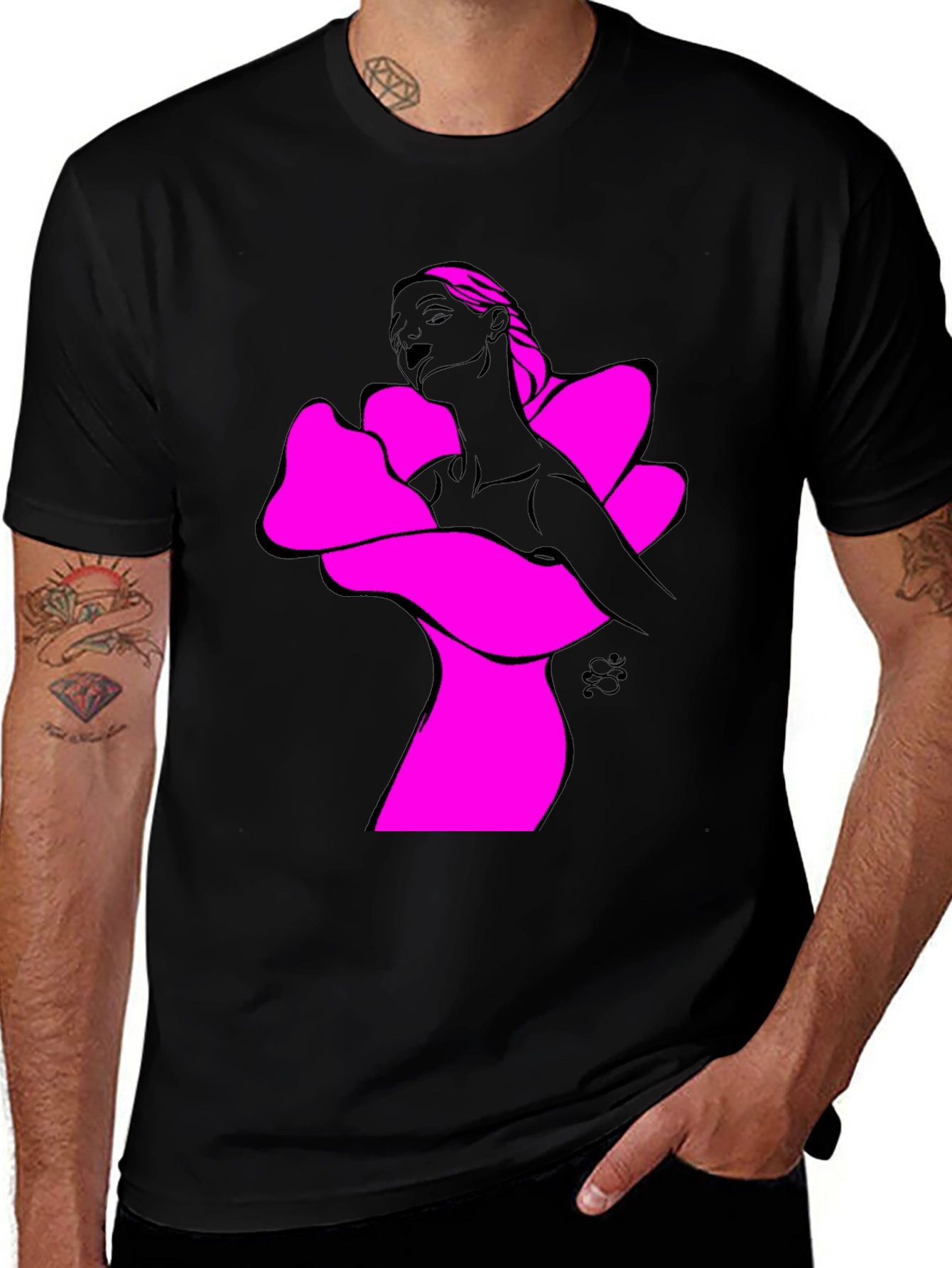 Abstract Woman Graphic Tee - Bold Black Shirt