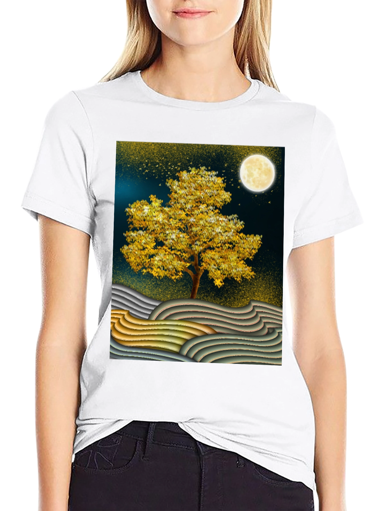 Golden Tree Graphic Tee - Stylish Unisex Black T-Shirt