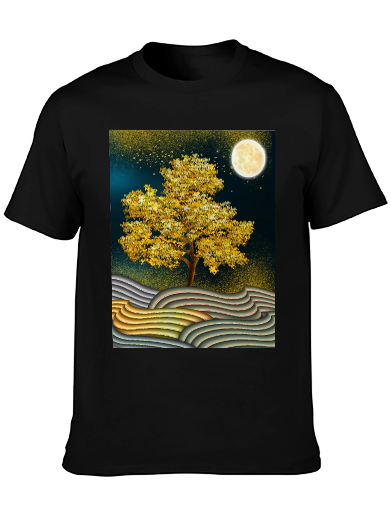 Golden Tree Graphic Tee - Stylish Unisex Black T-Shirt
