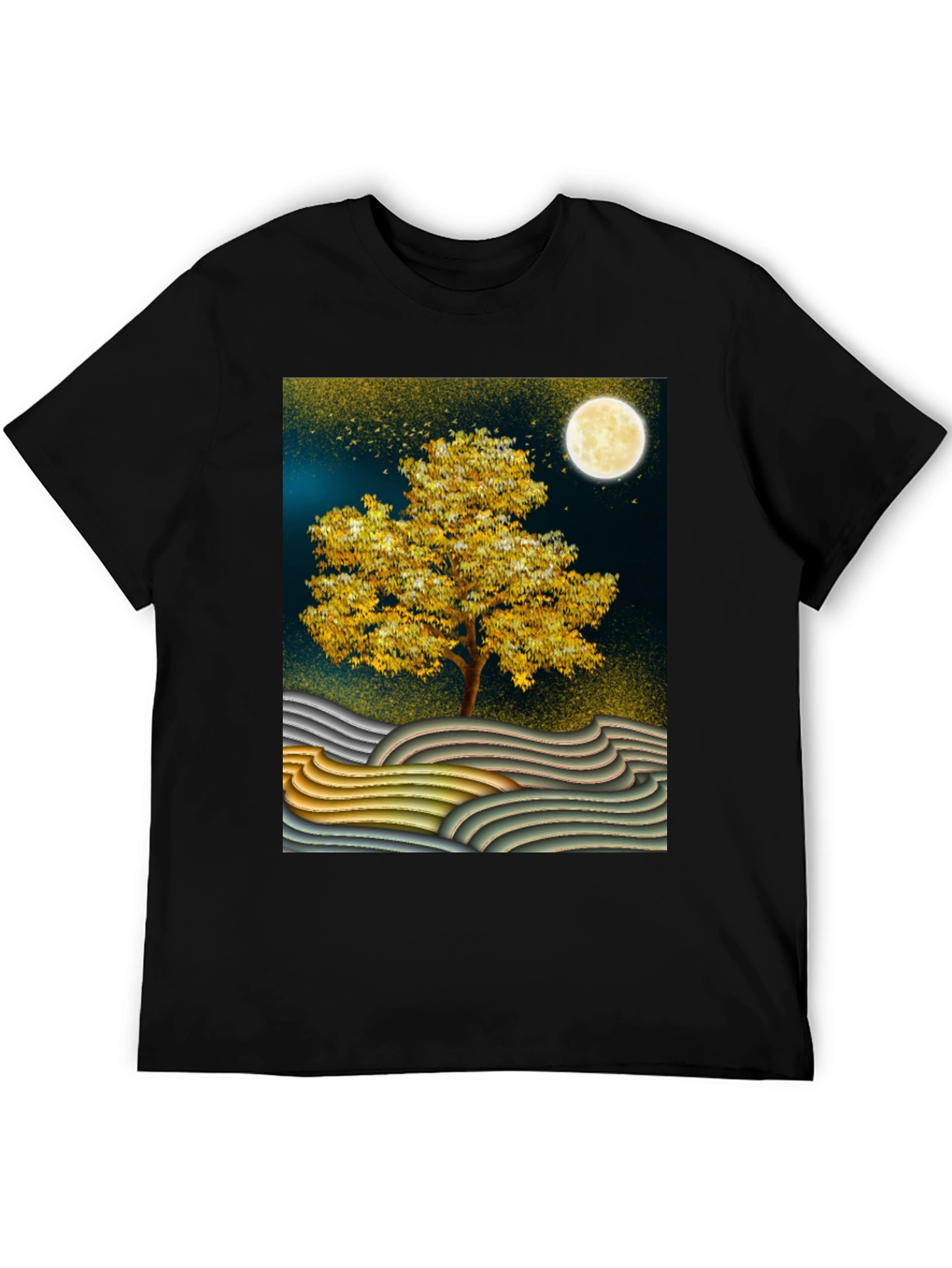 Golden Tree Graphic Tee - Stylish Unisex Black T-Shirt