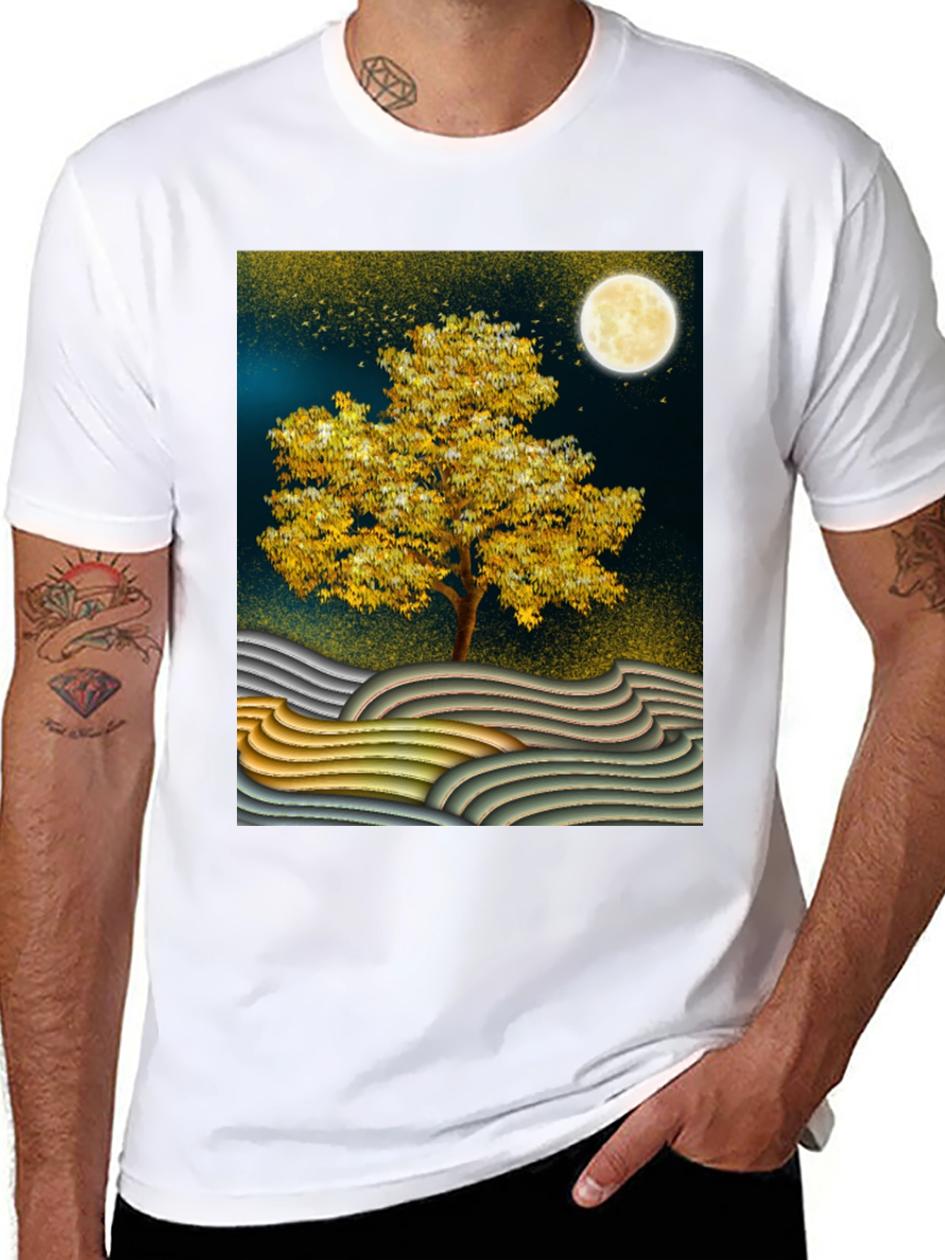 Golden Tree Graphic Tee - Stylish Unisex Black T-Shirt