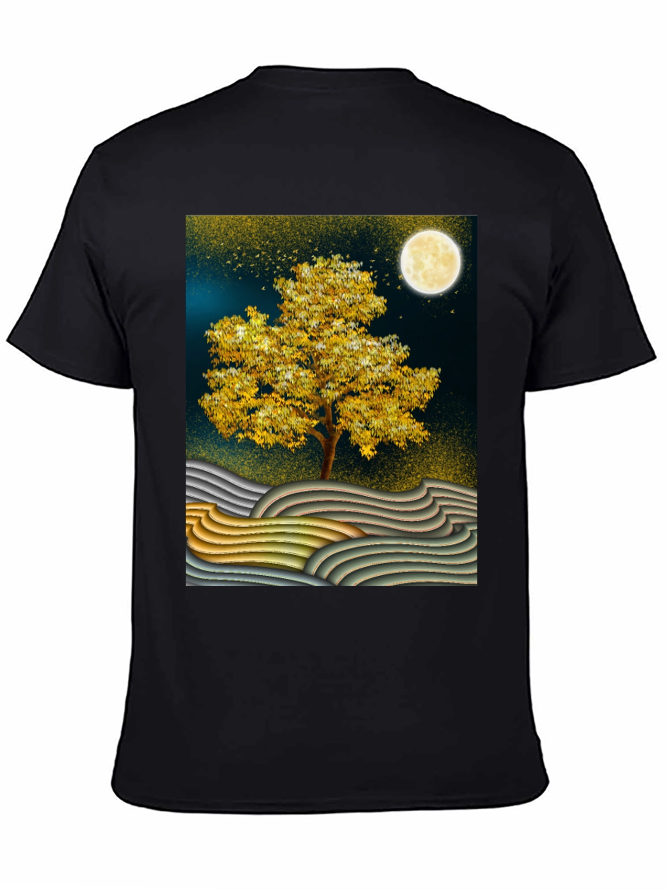 Golden Tree Graphic Tee - Stylish Unisex Black T-Shirt