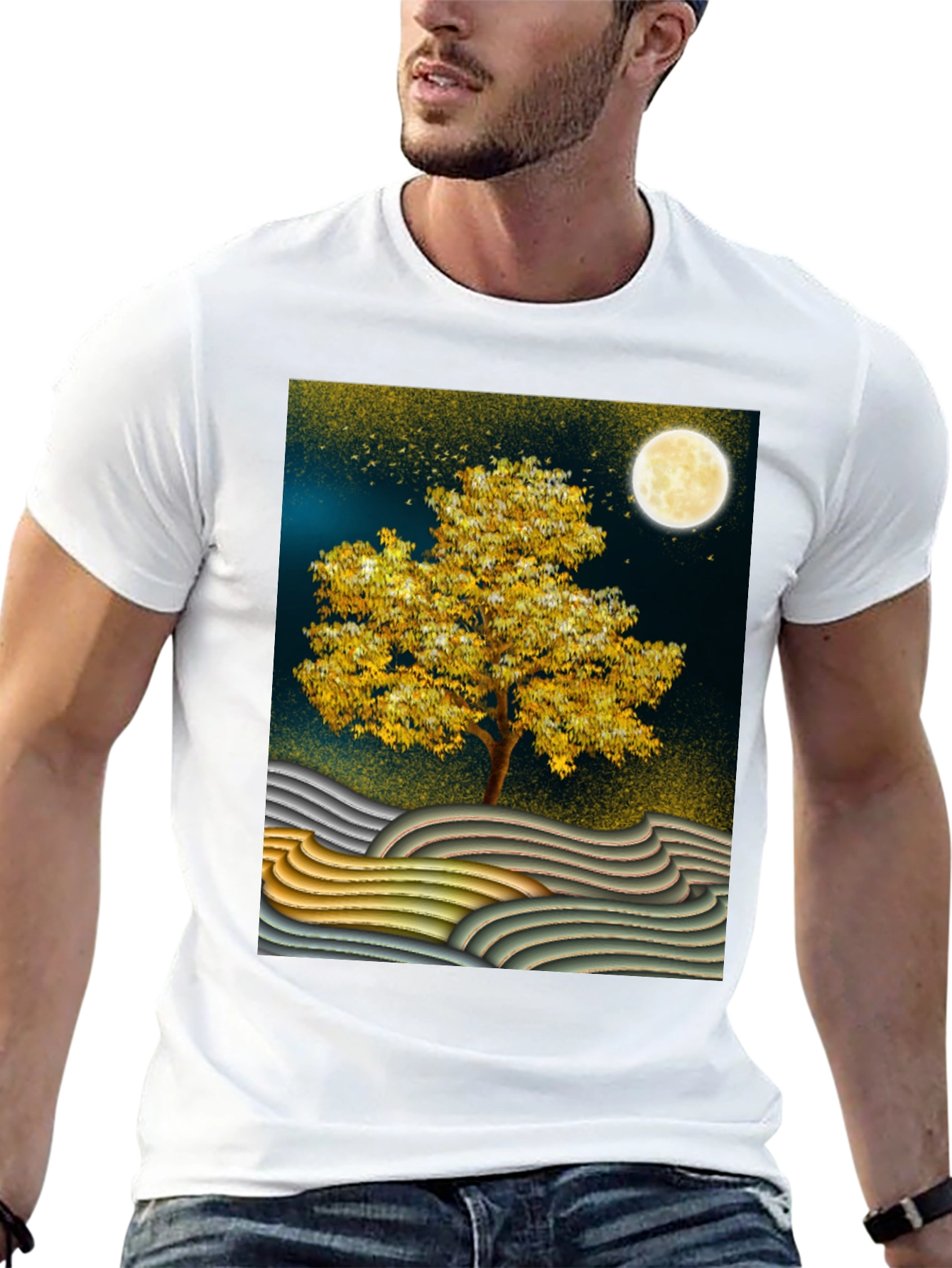 Golden Tree Graphic Tee - Stylish Unisex Black T-Shirt