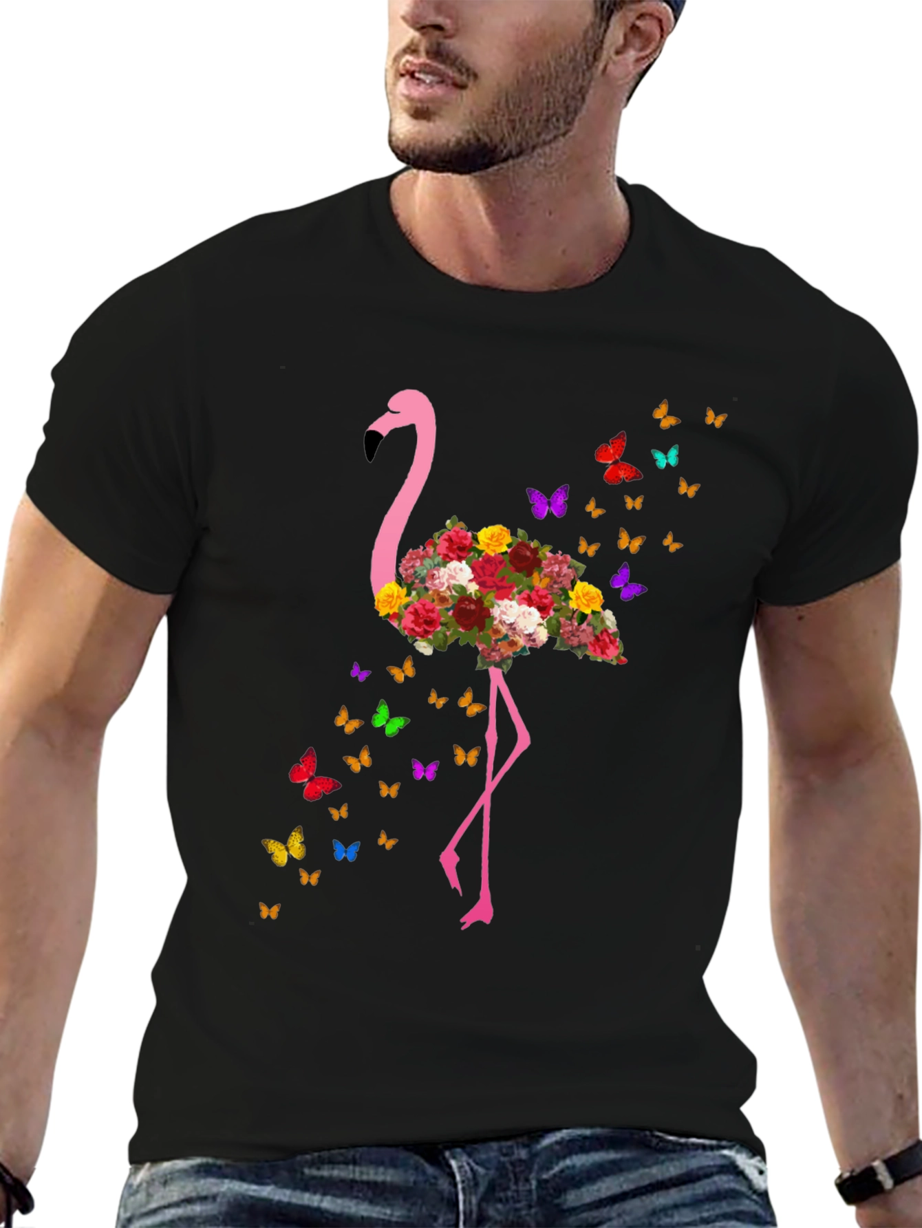 Floral Flamingo Butterfly Graphic Tee